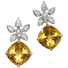 18 Carat Gold Golden Beryl and White Diamond Earrings