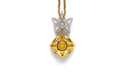 18 carat Gold Golden Beryl and White Diamond Pendant Necklace