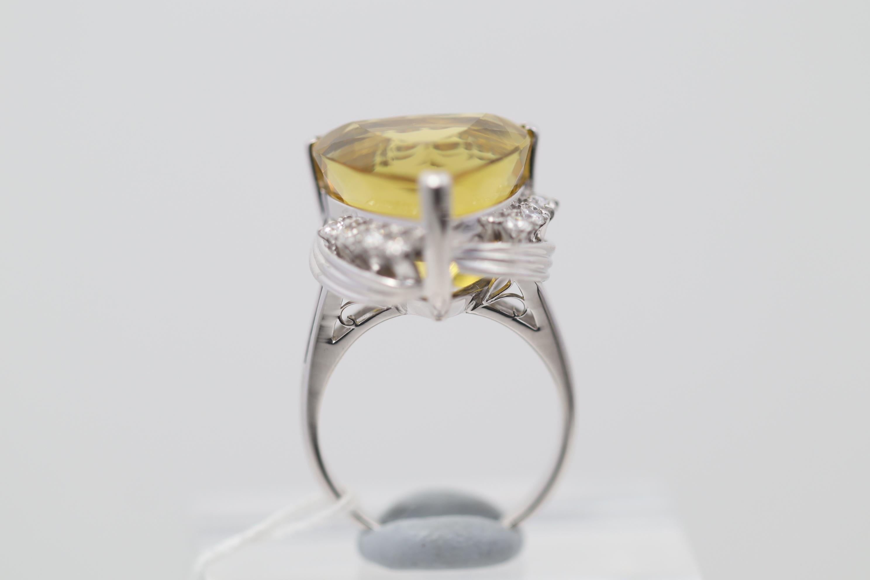 Mixed Cut Golden Beryl Diamond Platinum Ring For Sale