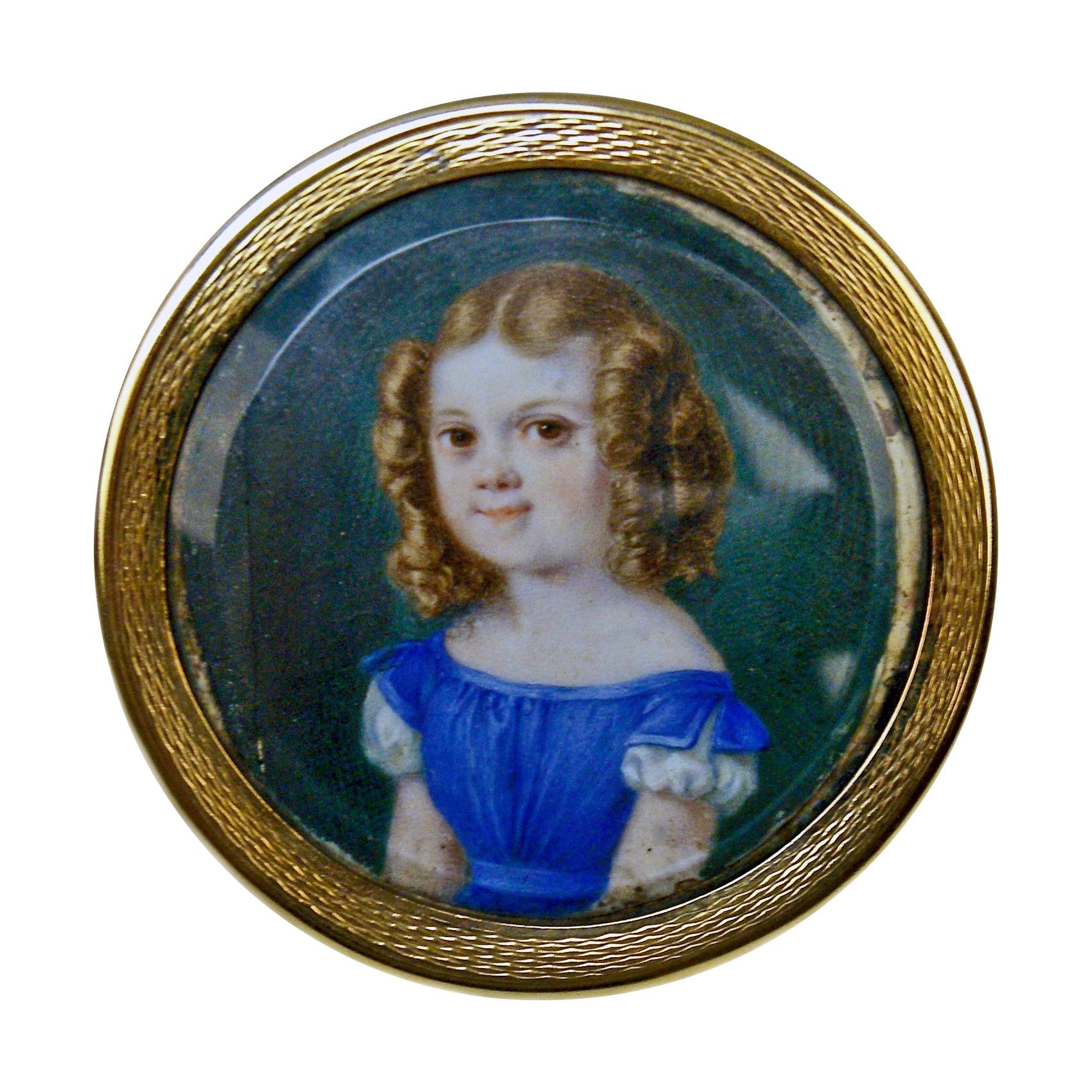 Golden 750 Biedermeier Box Painting Portrait of Little Girl Vienna Made 1828 For Sale