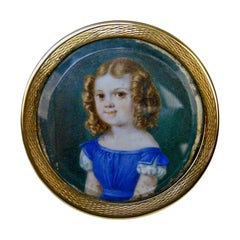 Used Golden 750 Biedermeier Box Painting Portrait of Little Girl Vienna Made 1828