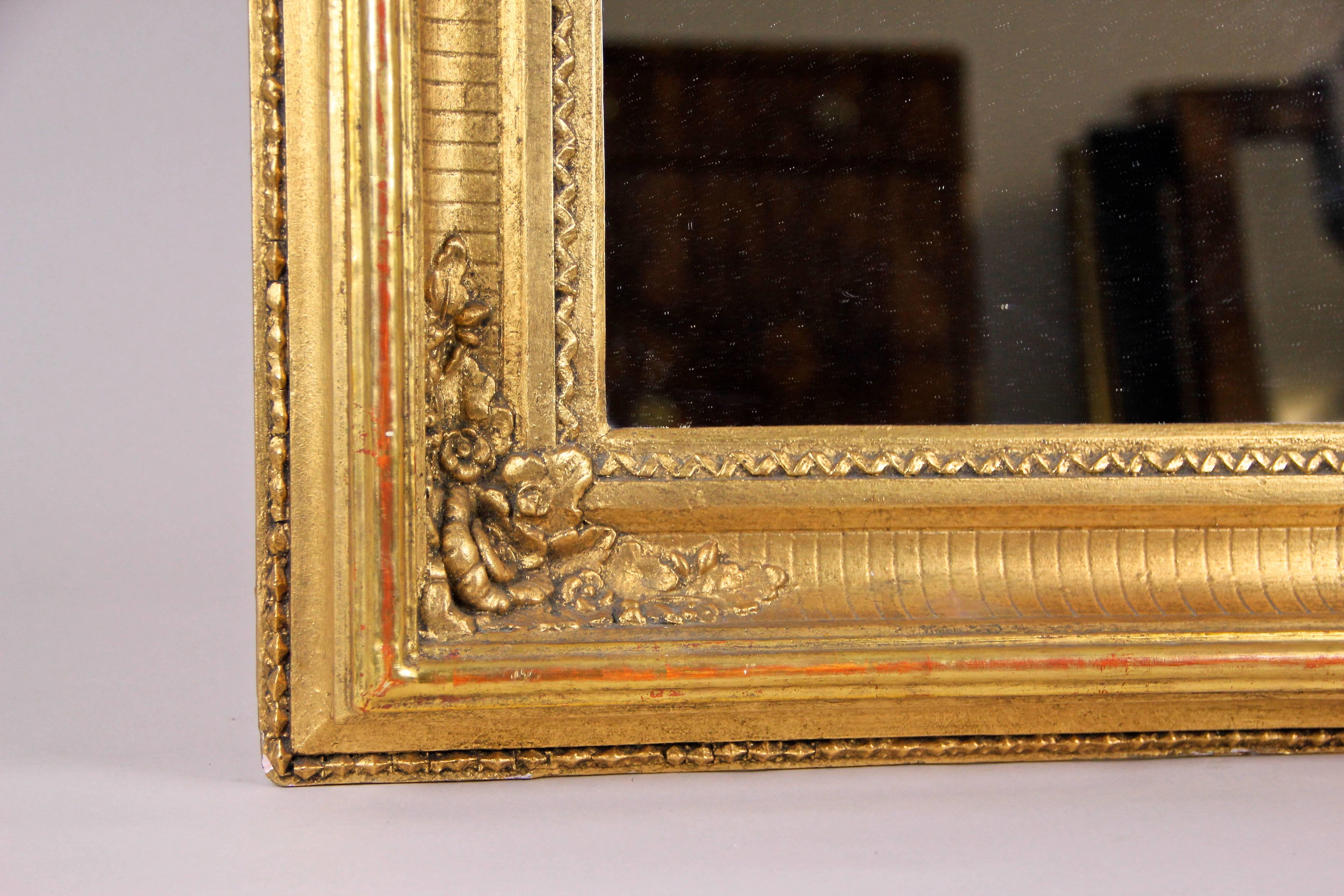 Gold Leaf Golden Biedermeier Wall Mirror with Floral Stucco Works, Austria, circa 1850