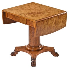 Golden Birch Biedermeier Drop-Leaf Pedestal Swedish Writing or Sofa Table