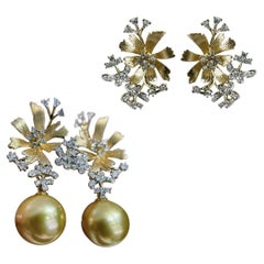 【Vine Symphony】Golden Bloom South Sea Pearl Diamond Convertible Earrings