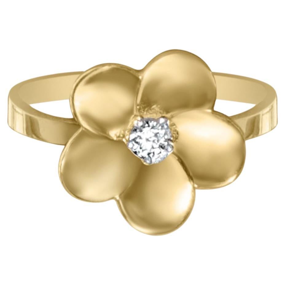 Golden Blossom 14K Gold Statement Ring with Brilliant-Cut Gemstone, Floral Ring For Sale