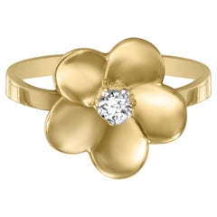 Golden Blossom 14K Gold Statement Ring with Brilliant-Cut Gemstone, Floral Ring