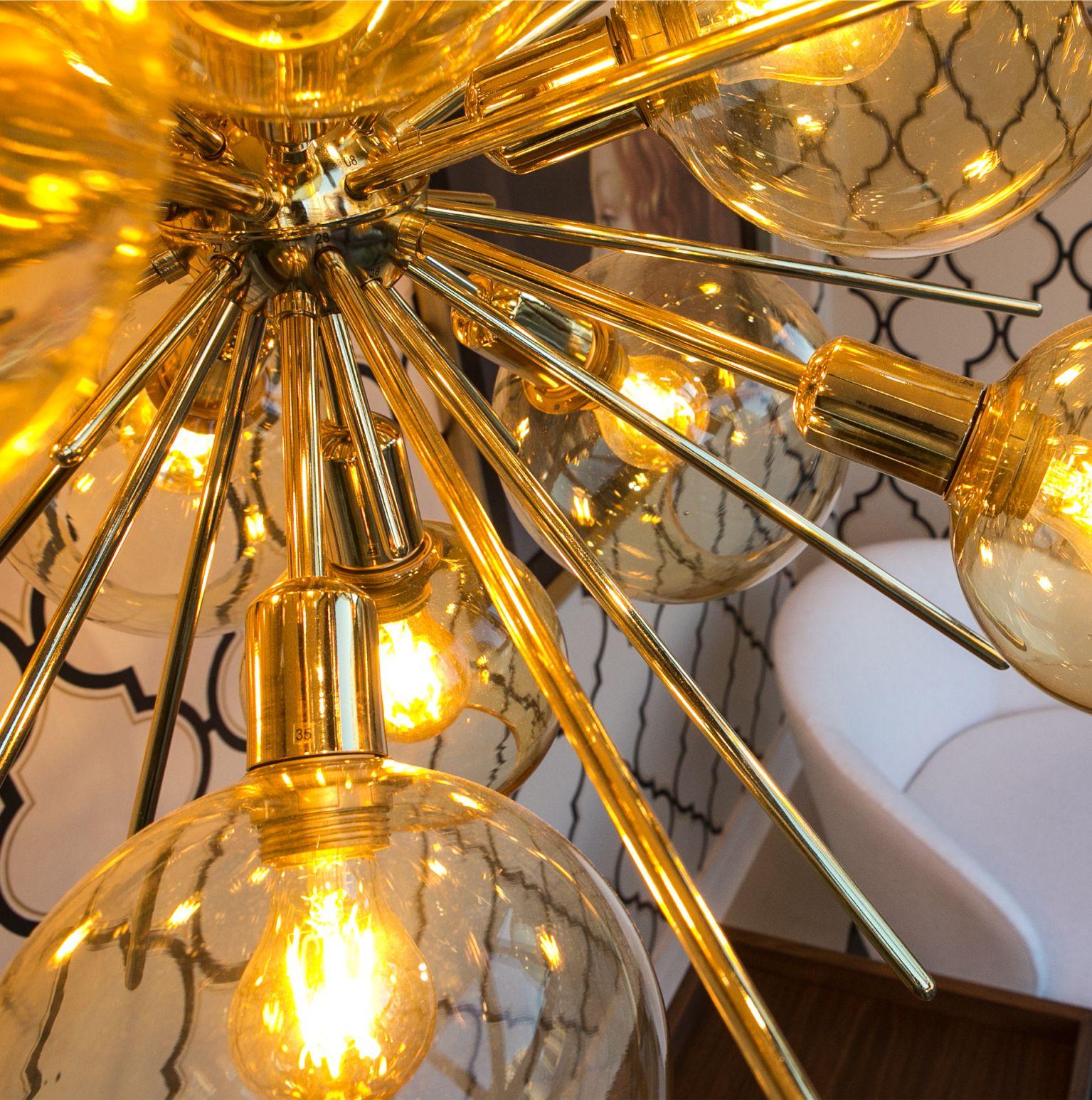 Brazilian Golden Blown Glass Pendant Lamp