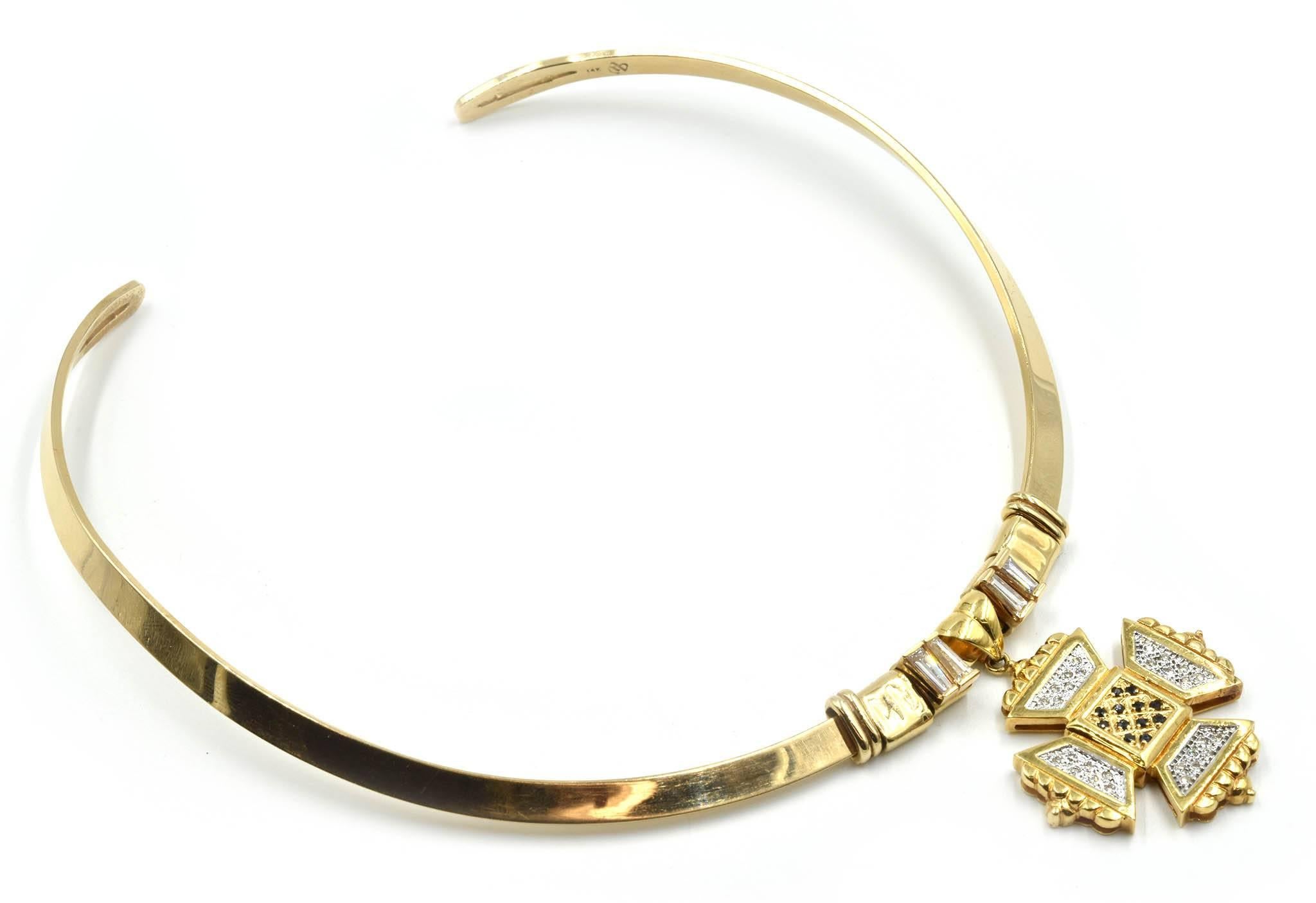 Golden Bough 14 Karat Yellow Gold Collar Necklace with Custom Diamond Slides 1