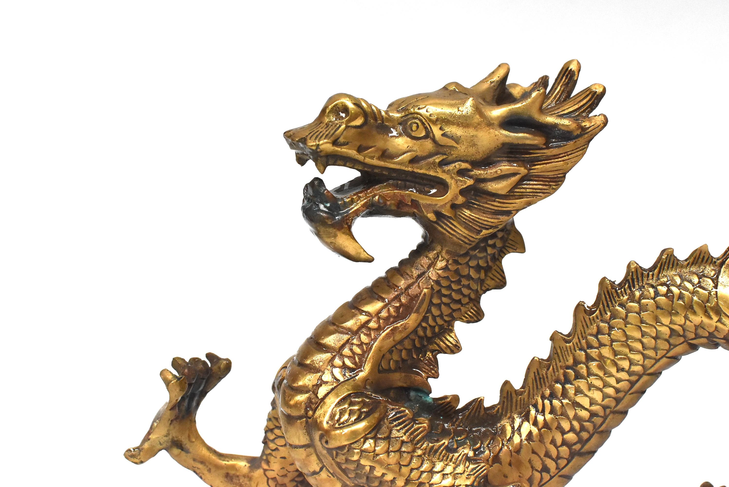 Chinese Golden Brass Dragon Statue