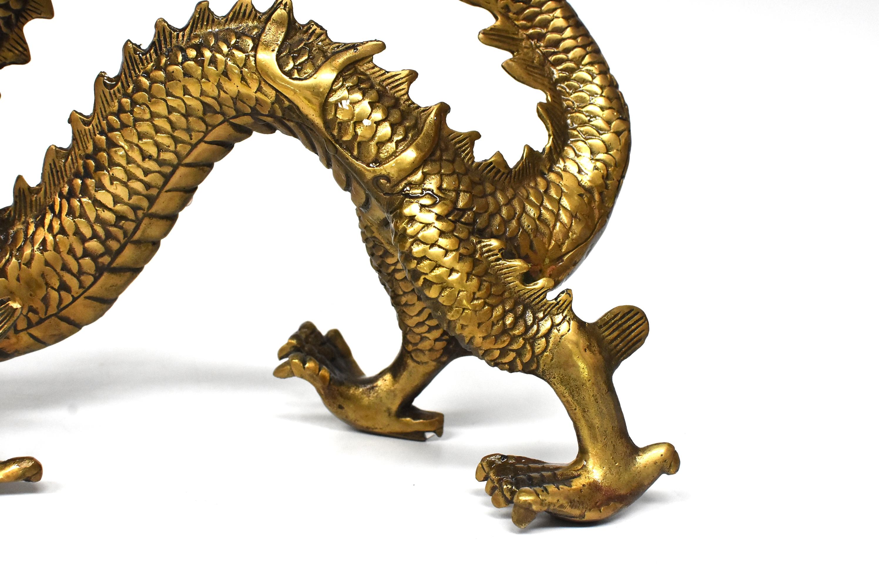 20th Century Golden Brass Dragon Statue