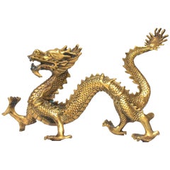 Vintage Golden Brass Dragon Statue