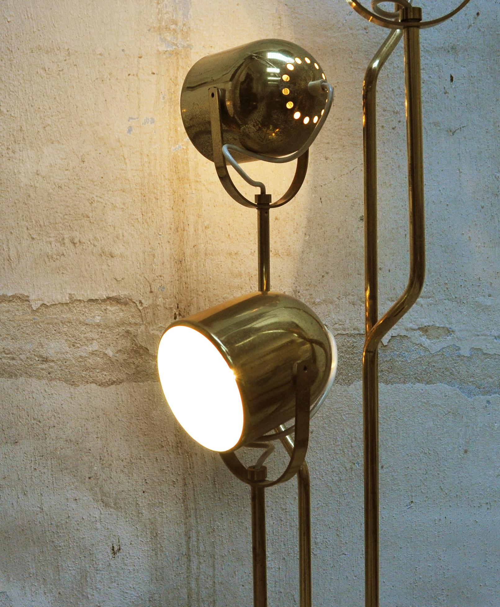 Space Age Golden Brass Floor Lamp by Goffredo Reggiani, 1970s For Sale