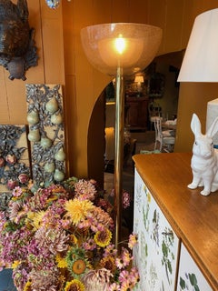 Golden brass floor lamp with 3 half-spheres in golden bubbled glass Carlo Nason