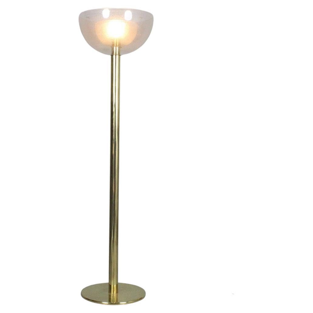 Lampadaire Carlo Nason avec 3 demi-sphères en verre bullé doré en vente