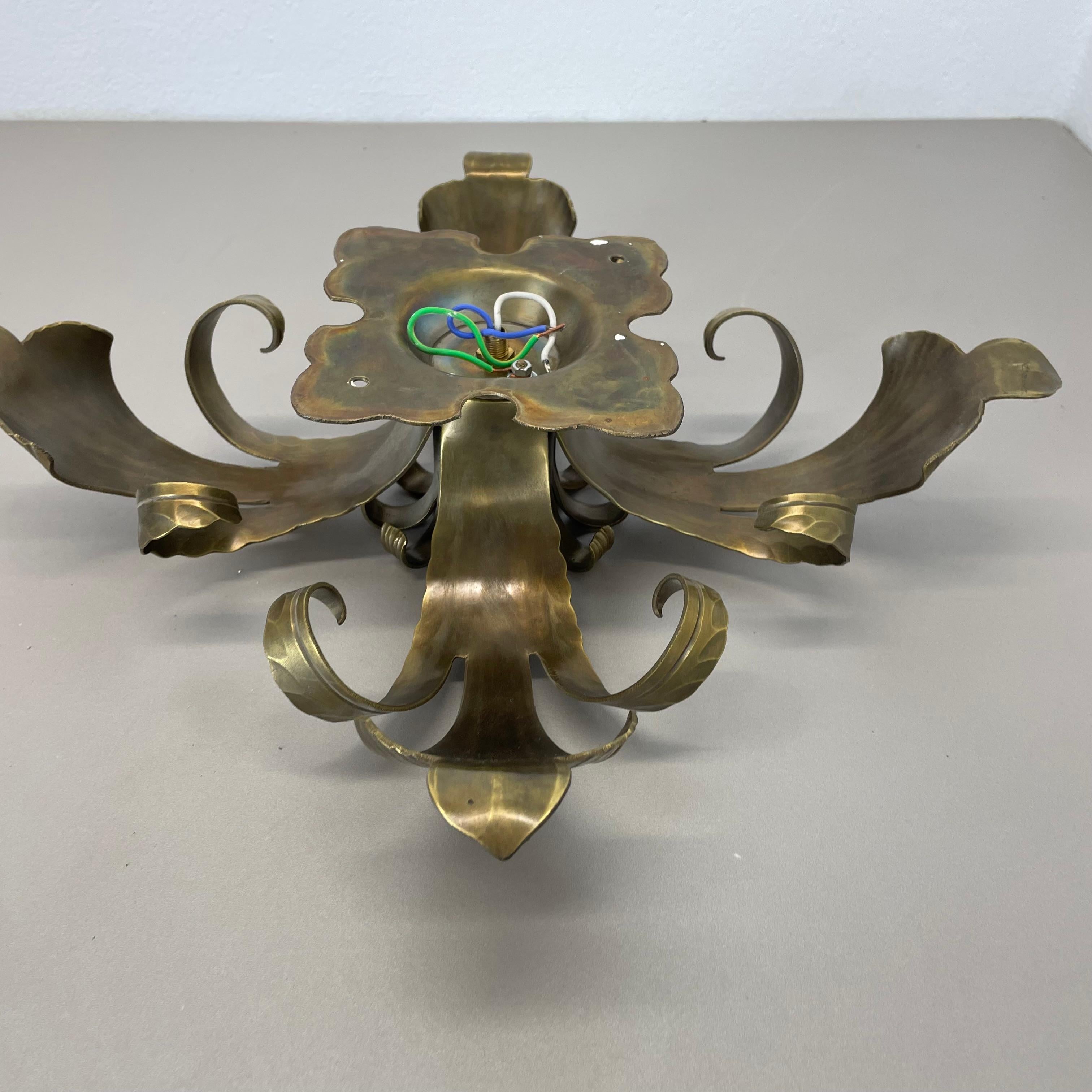 Golden brass Florentiner Leaf Theatre Wall Ceiling Light Sconce, Italy, 1960s For Sale 13