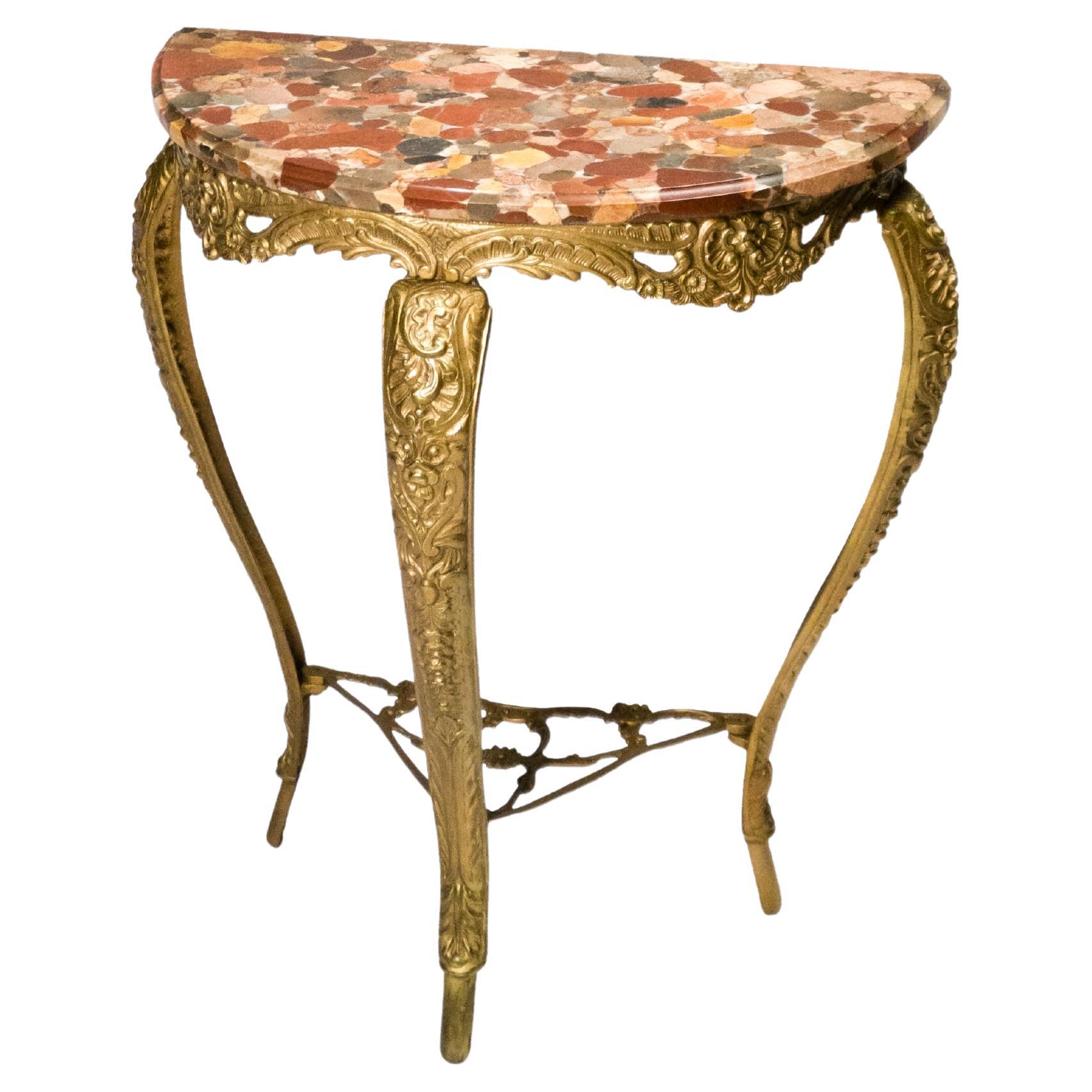 Golden Brass Marble Demi-lune Credenza, 20th Century For Sale