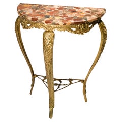 Golden Brass Marble Demi-lune Credenza, 20th Century