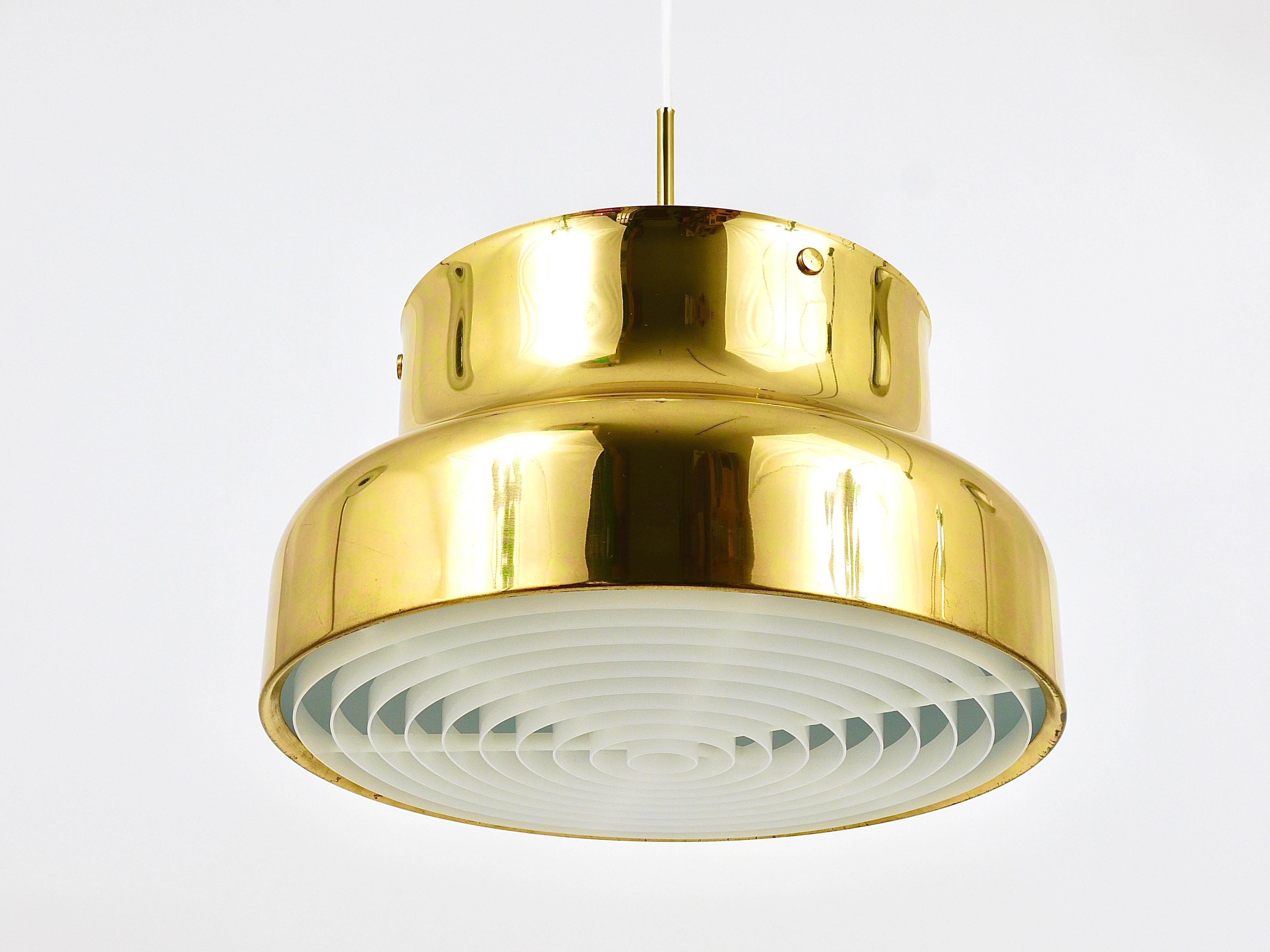 Lacquered Golden Brass Pendant Lamp Bumling, Anders Pehrson, Ateljé Lyktan, Sweden, 1960s