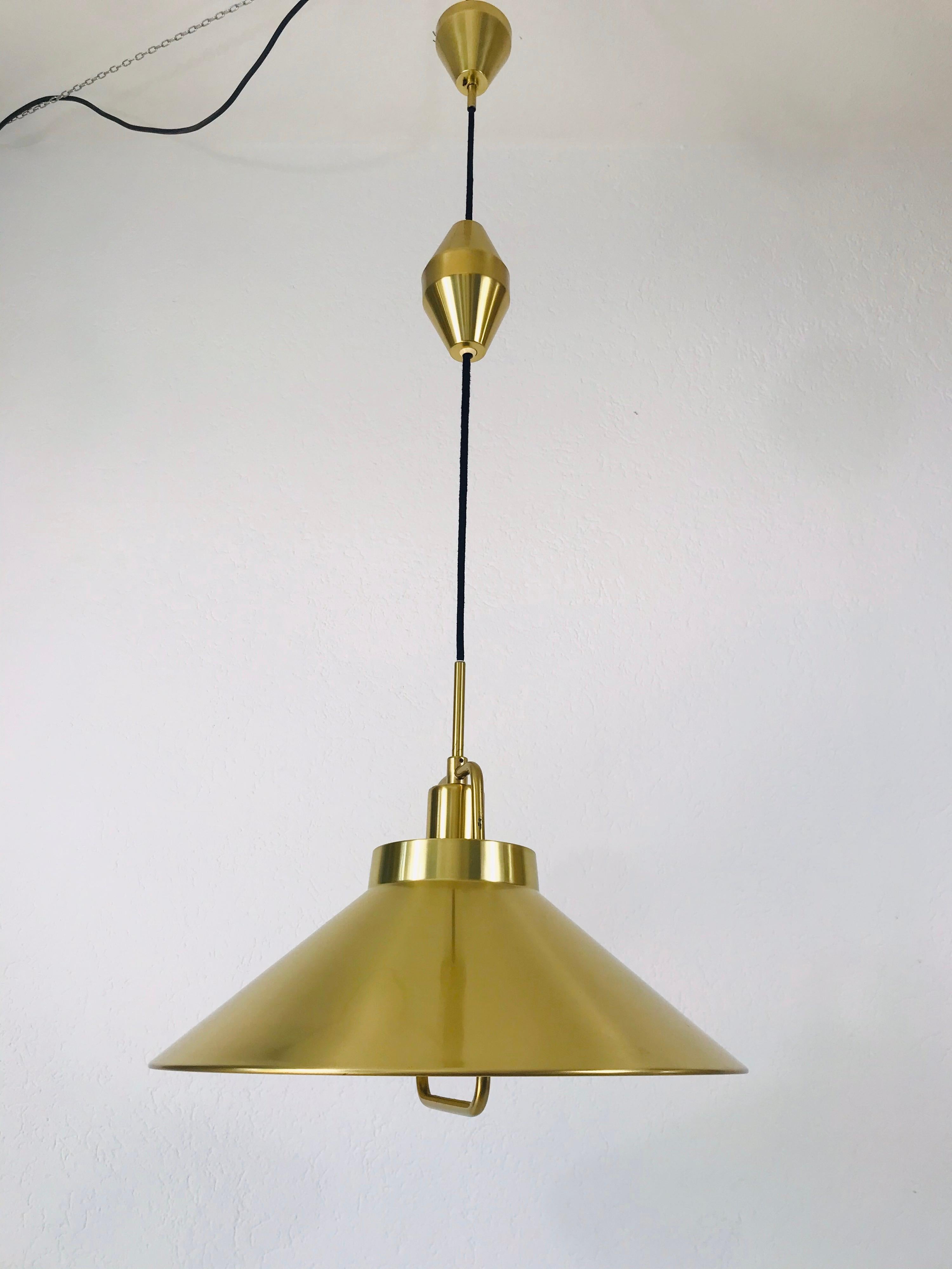 Mid-Century Modern Golden Brass Pendant Lamp by Fritz Schlägel for Lyfa, 1970s