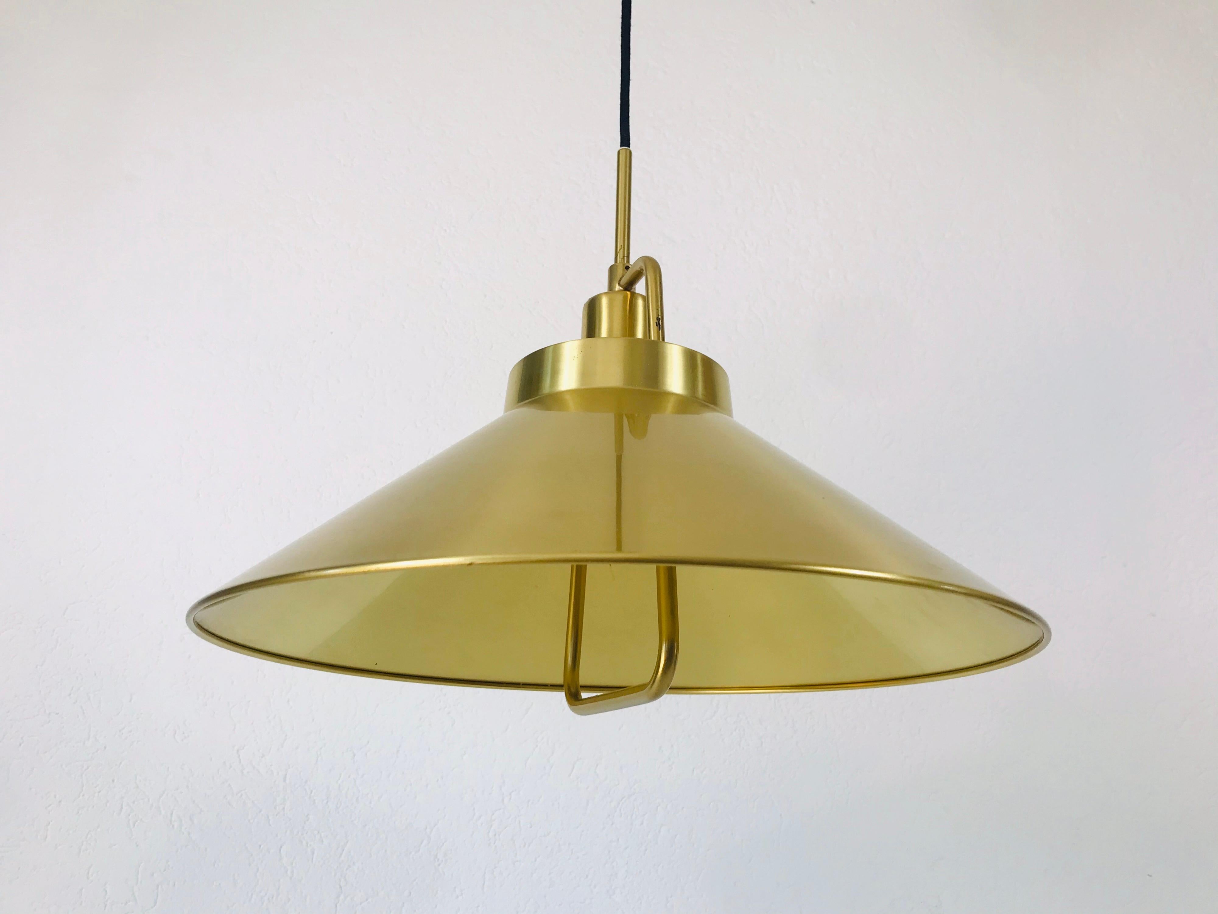 Danish Golden Brass Pendant Lamp by Fritz Schlägel for Lyfa, 1970s