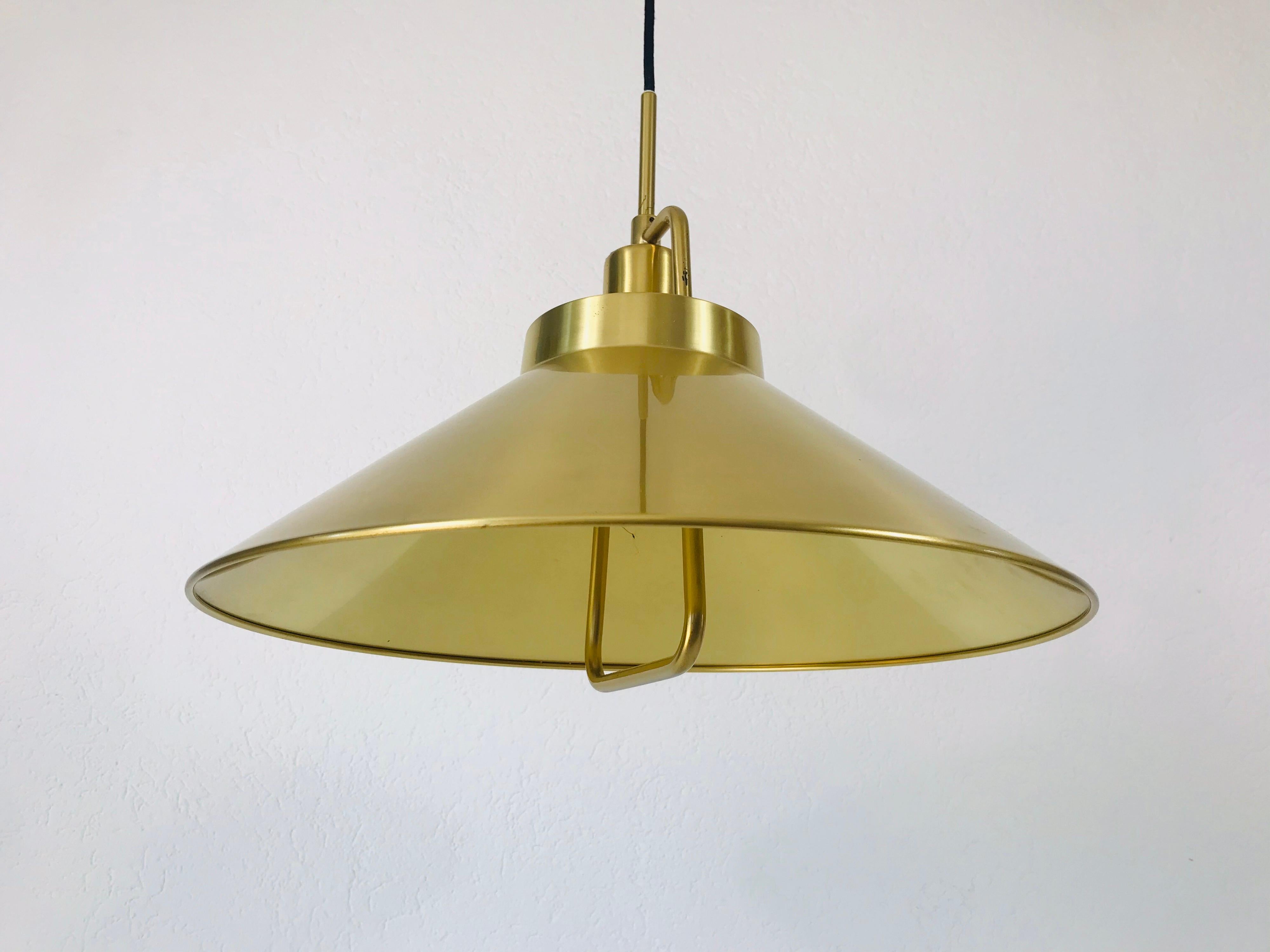Golden Brass Pendant Lamp by Fritz Schlägel for Lyfa, 1970s In Good Condition In Hagenbach, DE