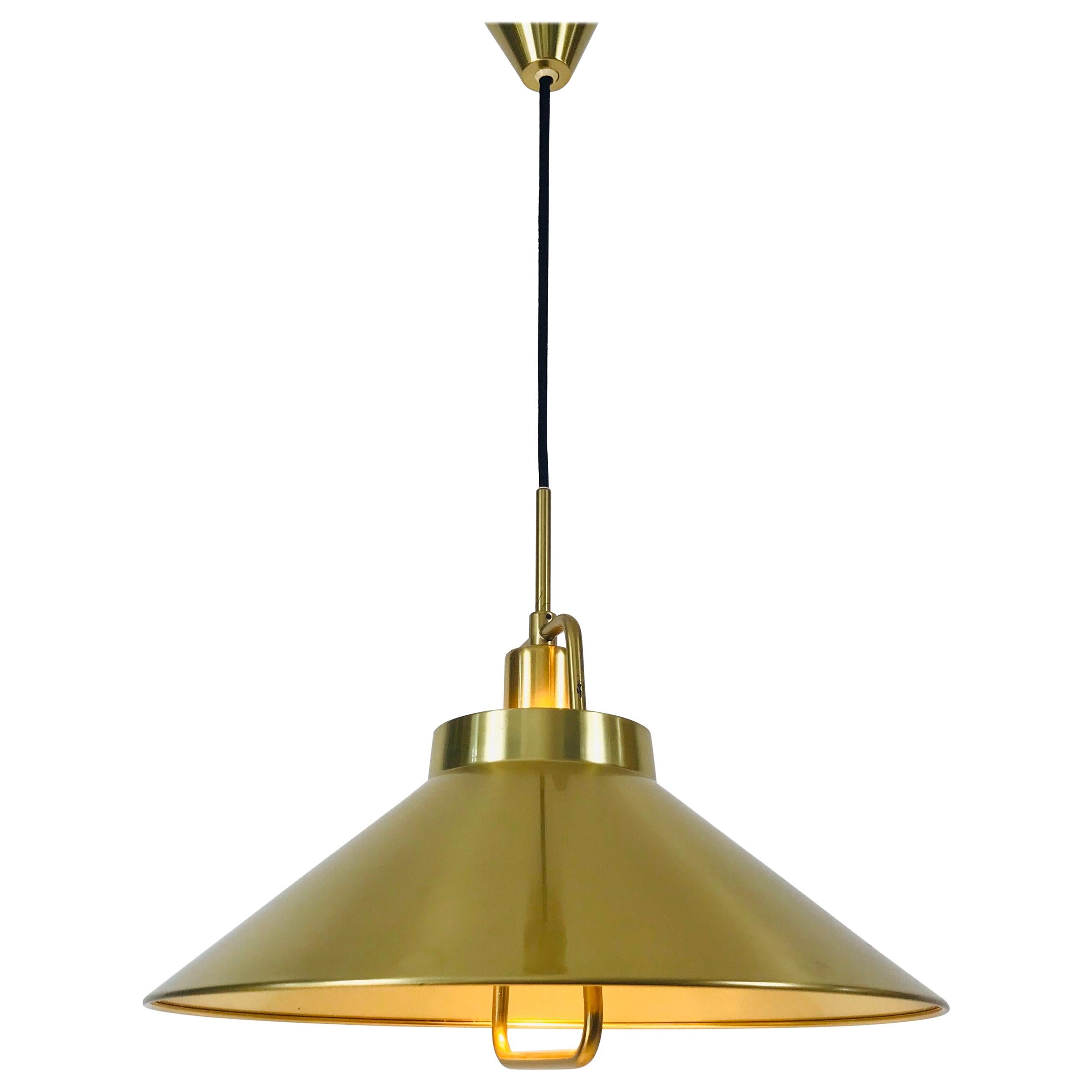 Golden Brass Pendant Lamp by Fritz Schlägel for Lyfa, 1970s