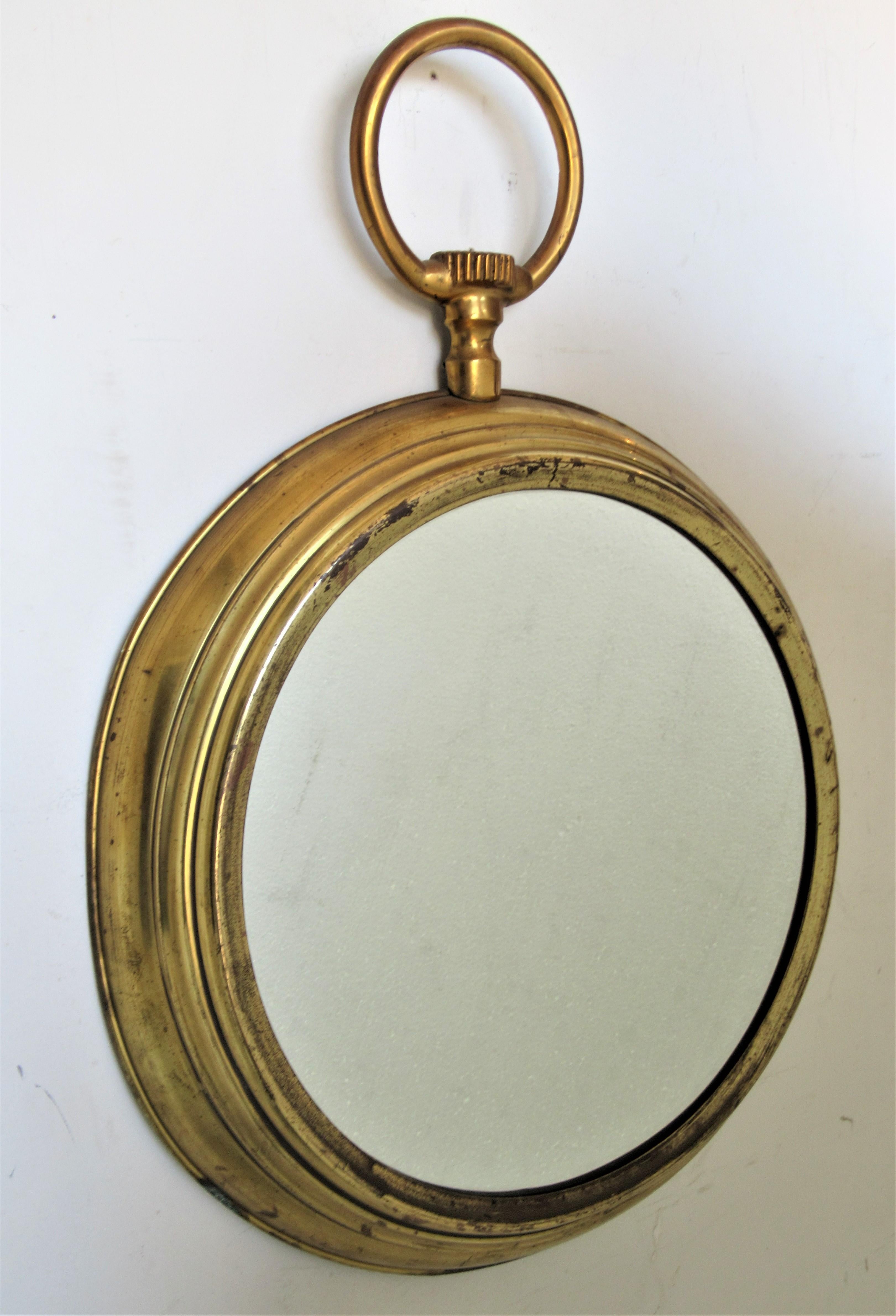 Brass Pocket Watch Wall Mirror in the Style of Piero Fornasetti In Good Condition In Rochester, NY