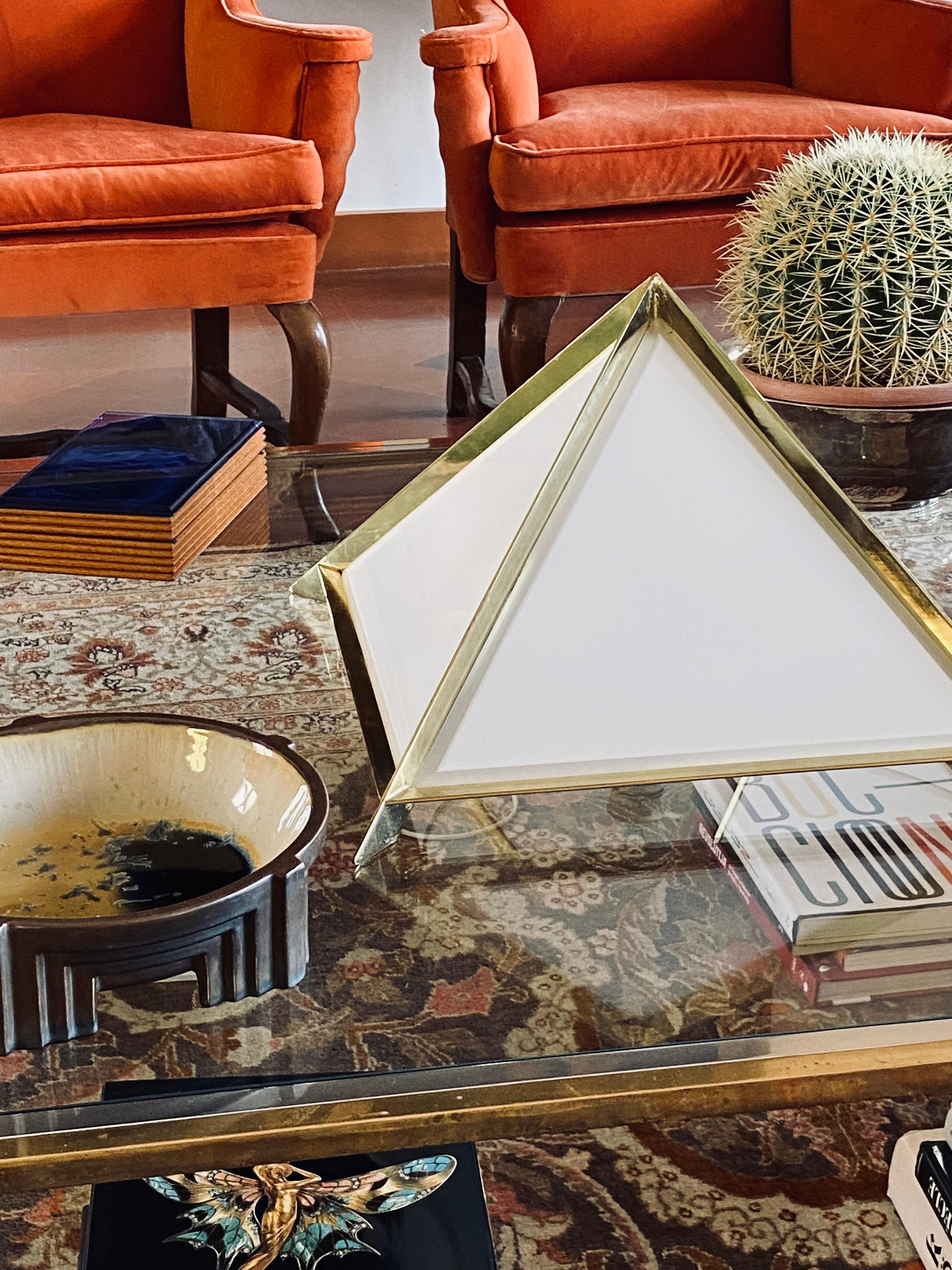 Golden Brass Pyramidal Table Lamp, Christos, Italy, 1970 For Sale 5