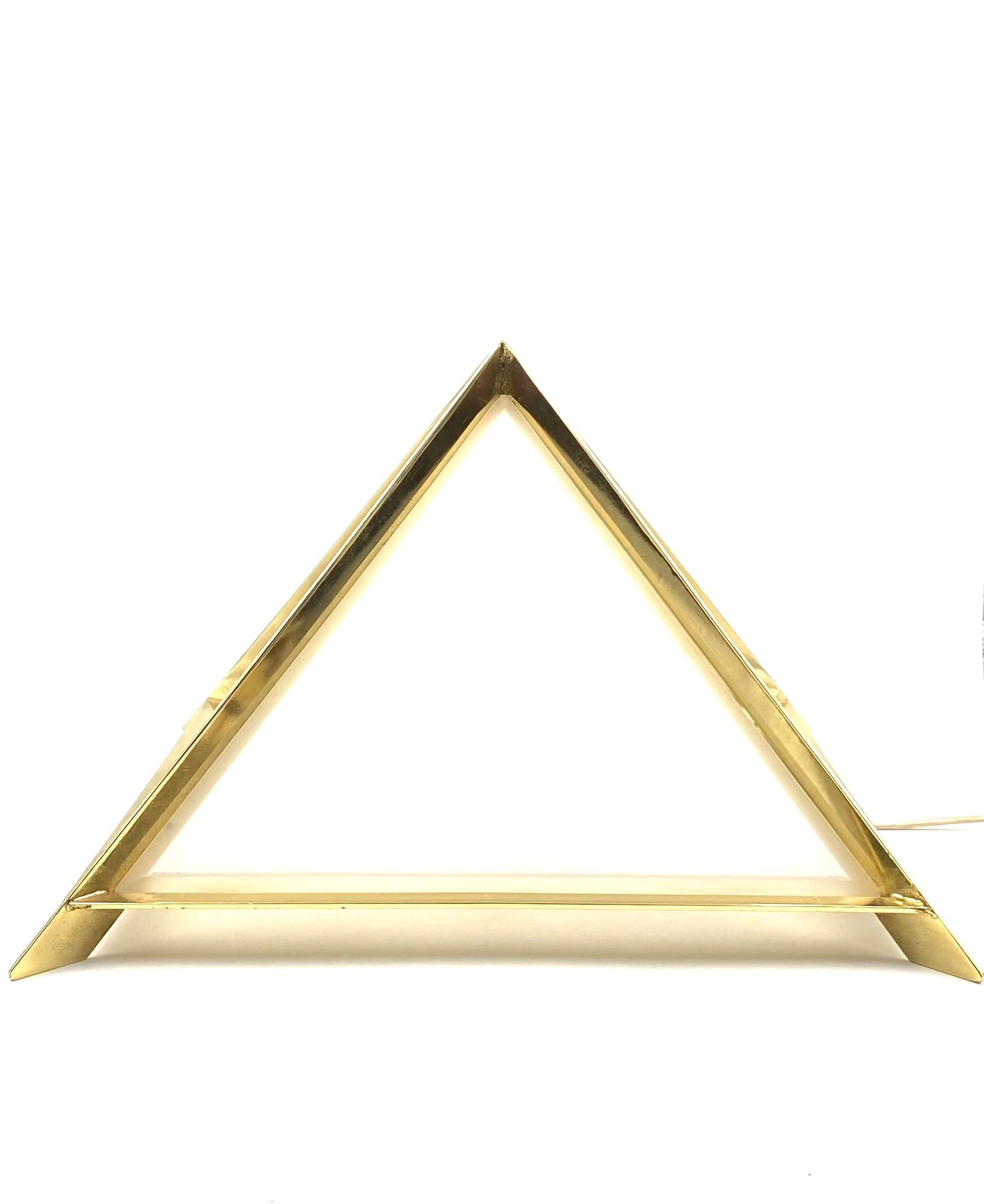Golden Brass Pyramidal Table Lamp, Christos, Italy, 1970 For Sale 6