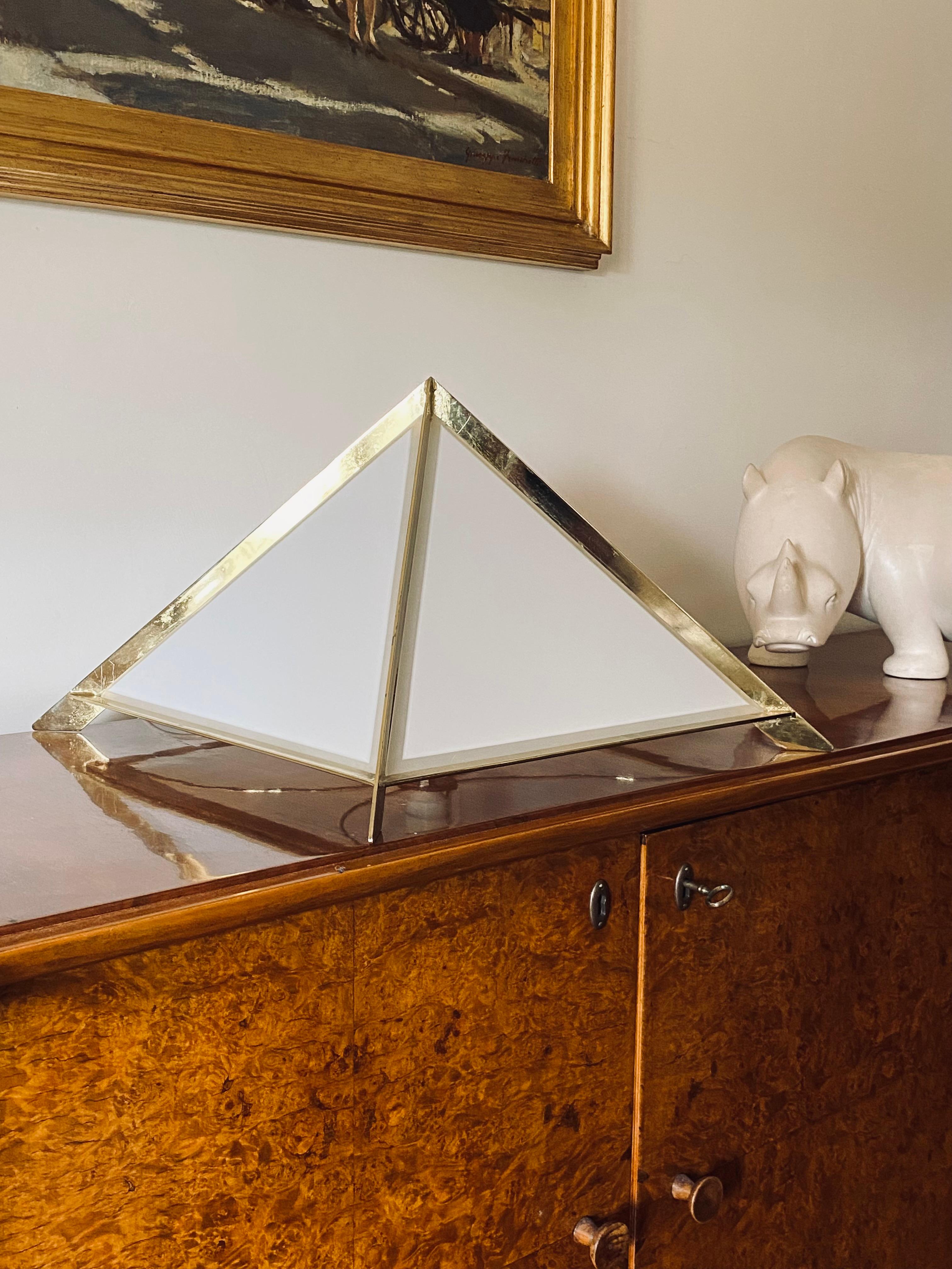 Golden Brass Pyramidal Table Lamp, Christos, Italy, 1970 For Sale 2