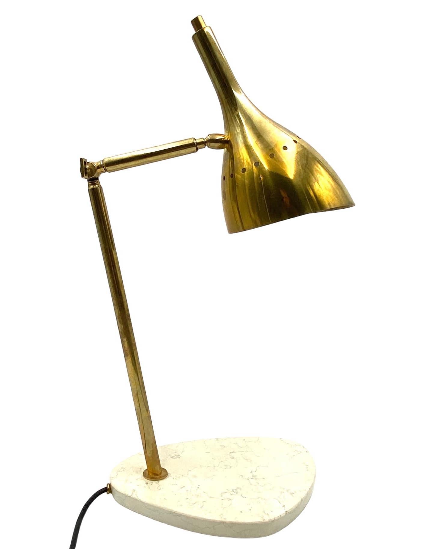 Late 20th Century Golden Brass Table / Desk Lamp with Carrara Marble Base, Italy, circa 1980 For Sale