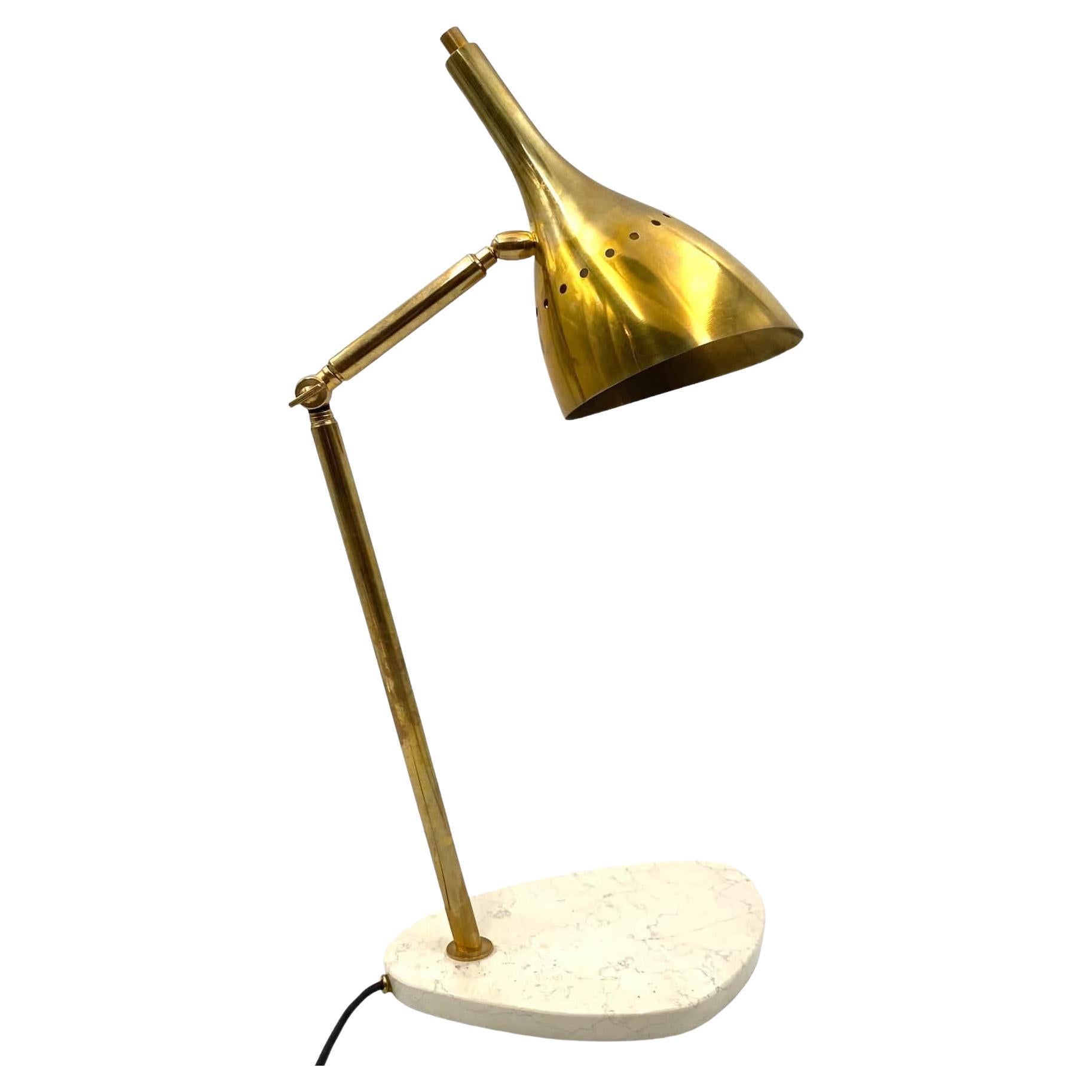 Golden Brass Table / Desk Lamp with Carrara Marble Base, Italy, circa 1980 For Sale