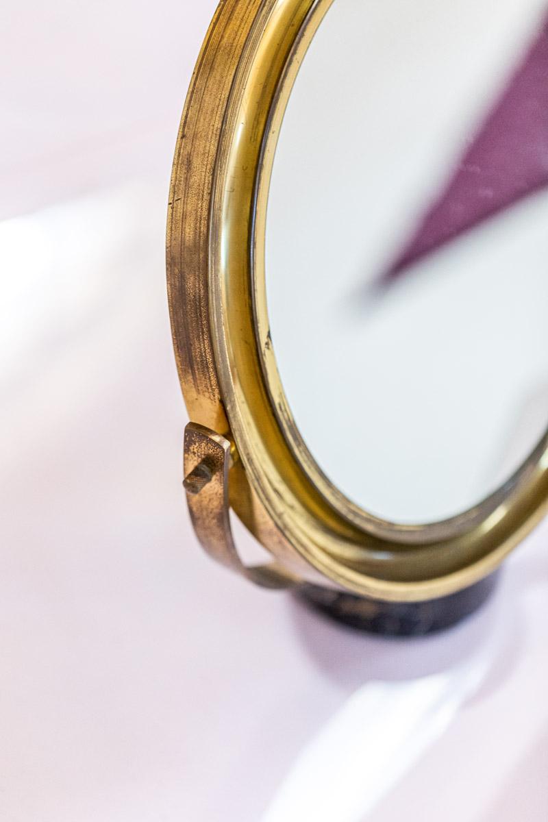 Italian Golden Brass Table Mirror by Sergio Mazza For Sale