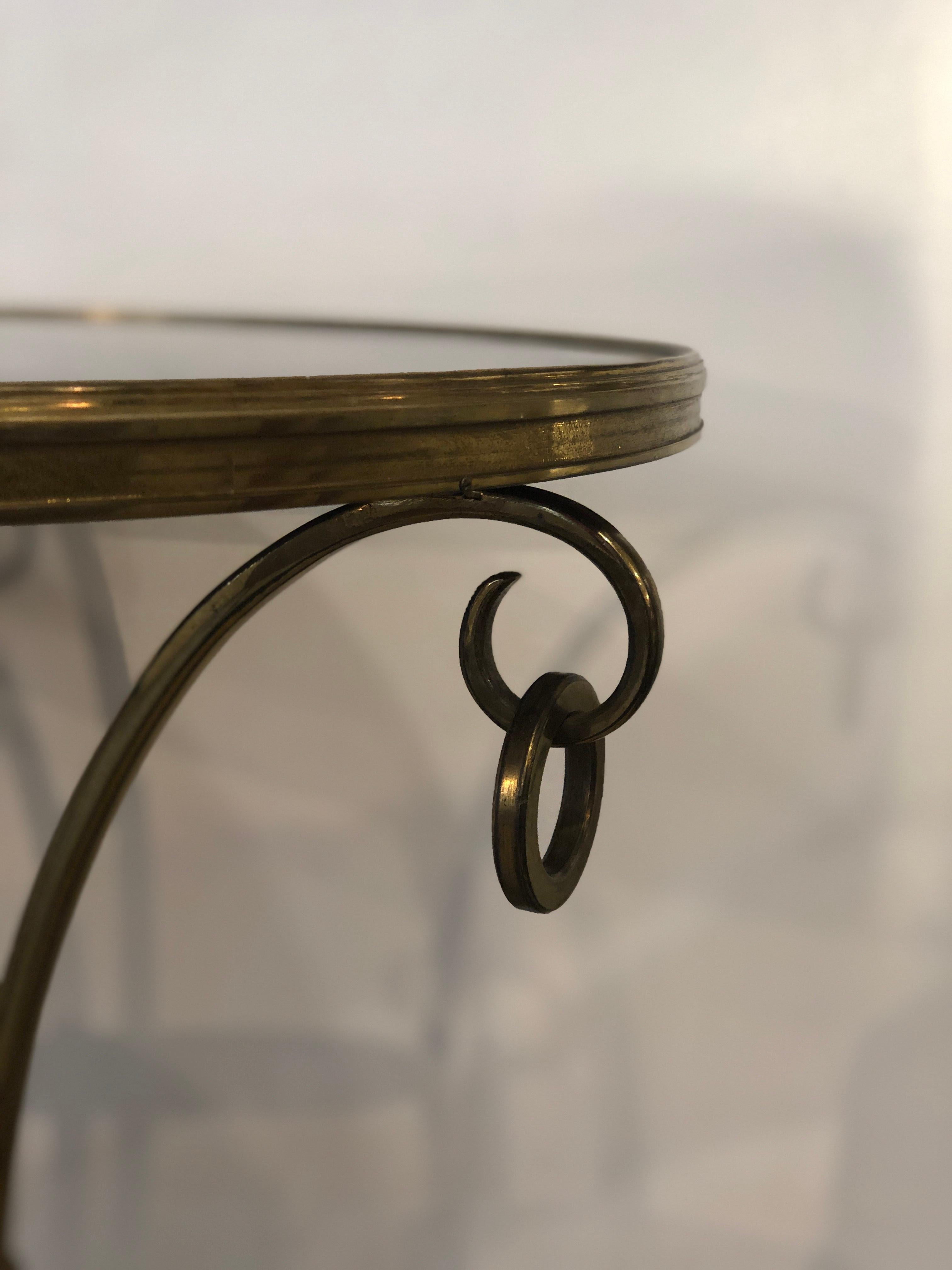 Golden Bronze and Brass Two Tops Marble Rounded Gueridon Small Table 6