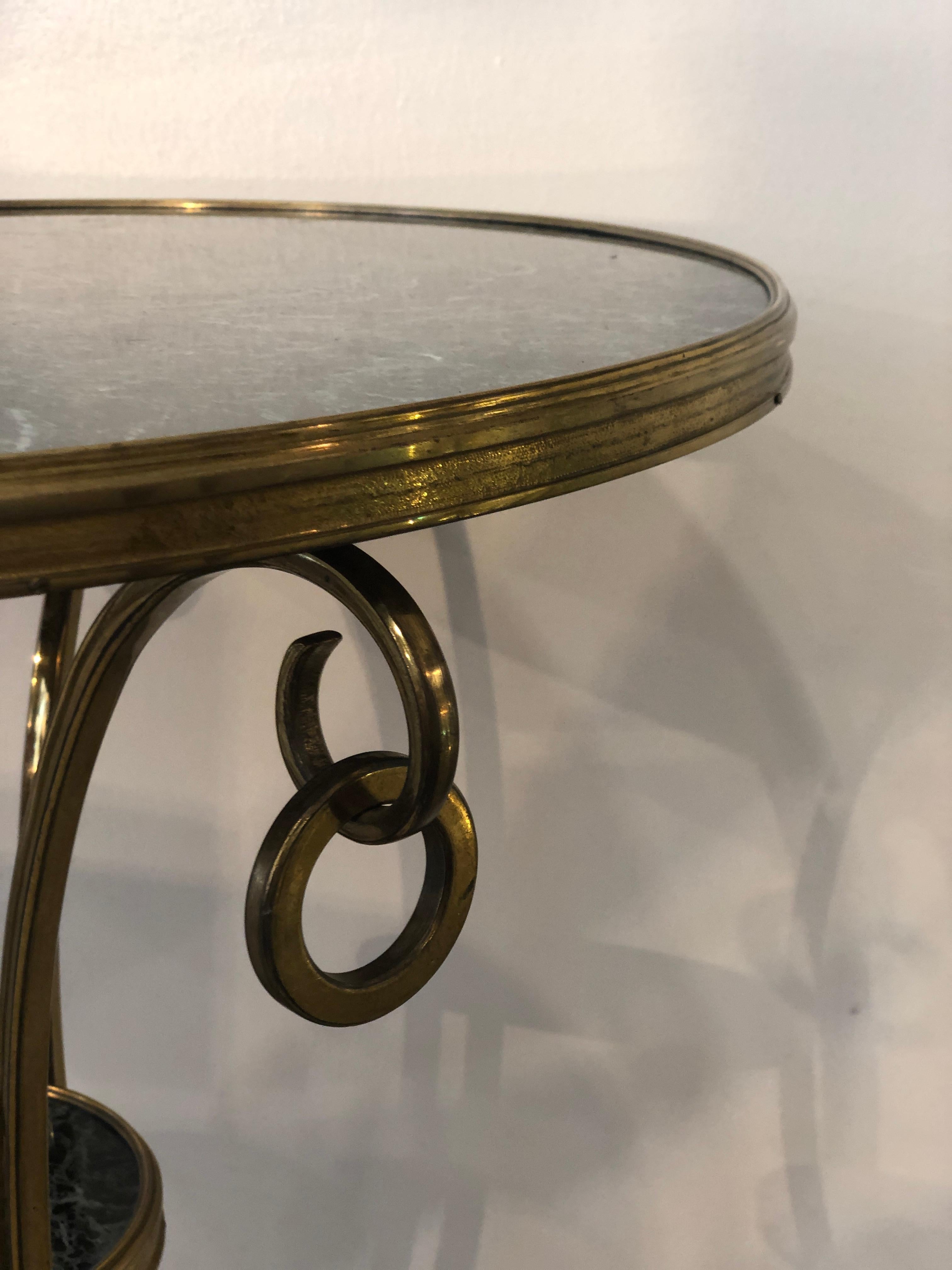 Golden Bronze and Brass Two Tops Marble Rounded Gueridon Small Table 7