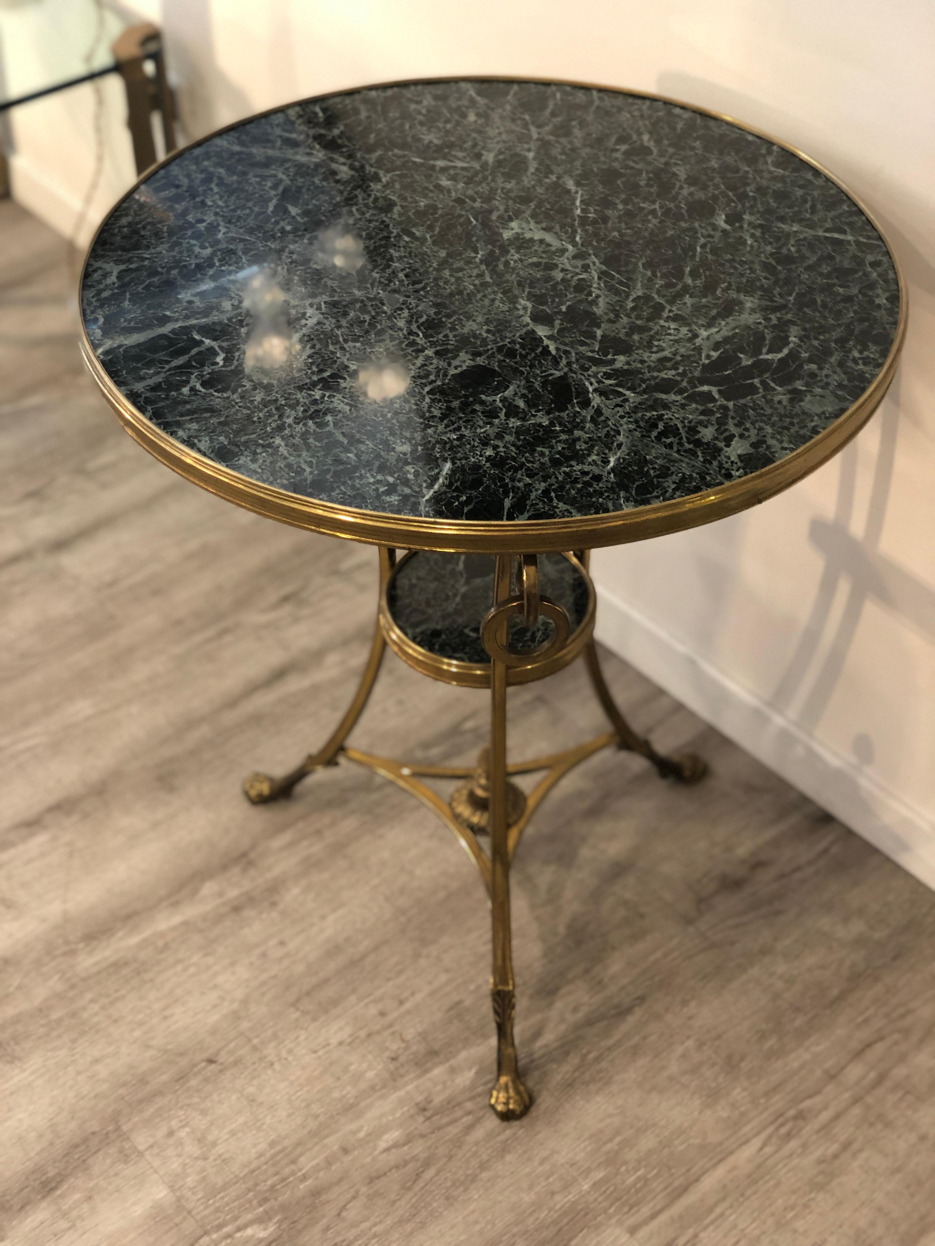 Golden Bronze and Brass Two Tops Marble Rounded Gueridon Small Table 11