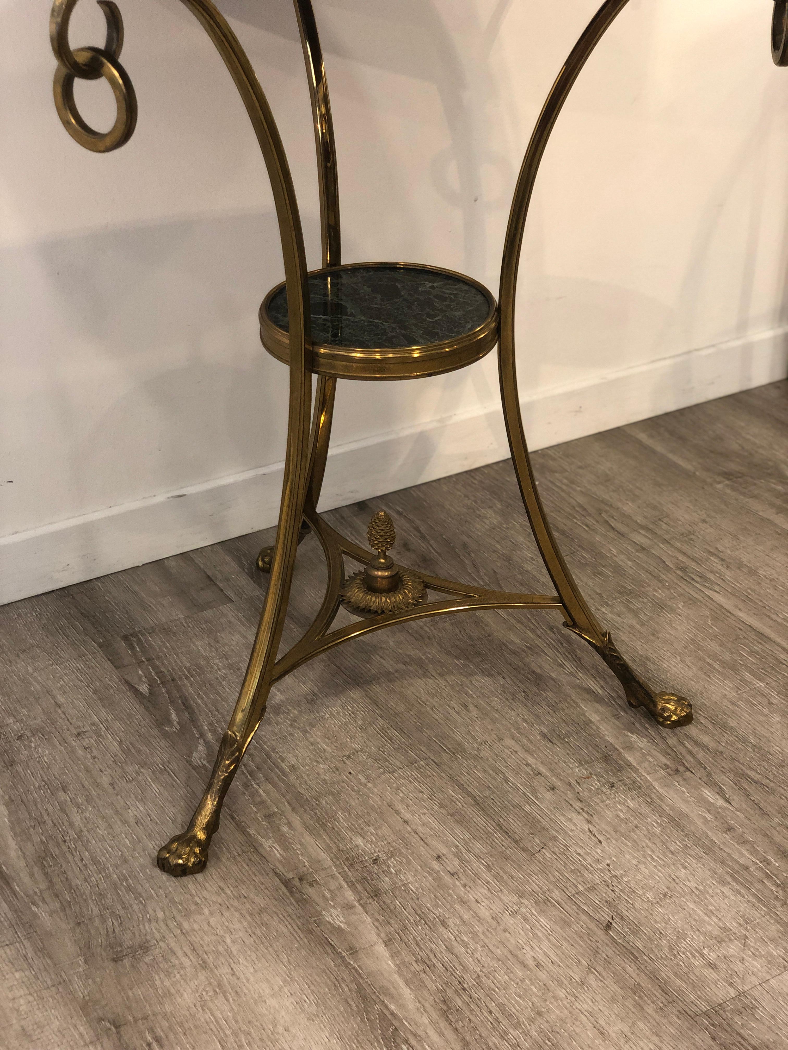 Empire Golden Bronze and Brass Two Tops Marble Rounded Gueridon Small Table