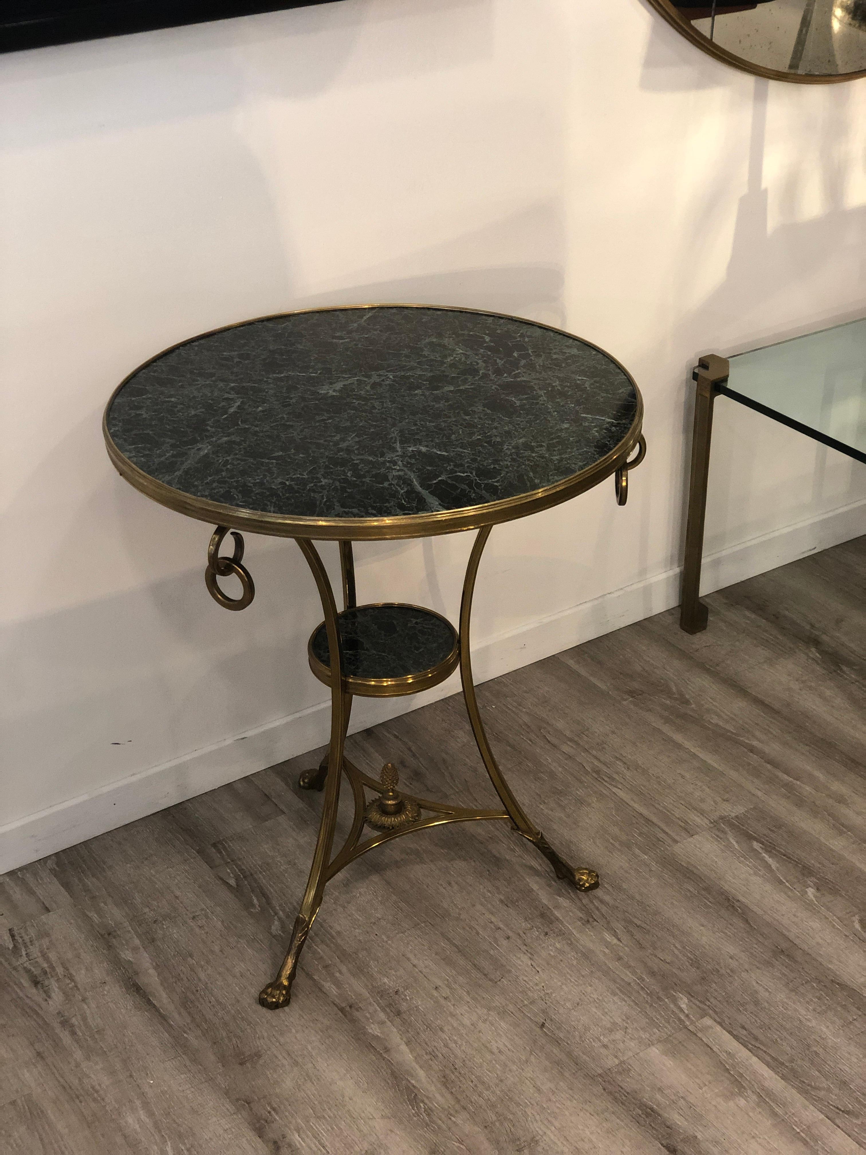Golden Bronze and Brass Two Tops Marble Rounded Gueridon Small Table 1