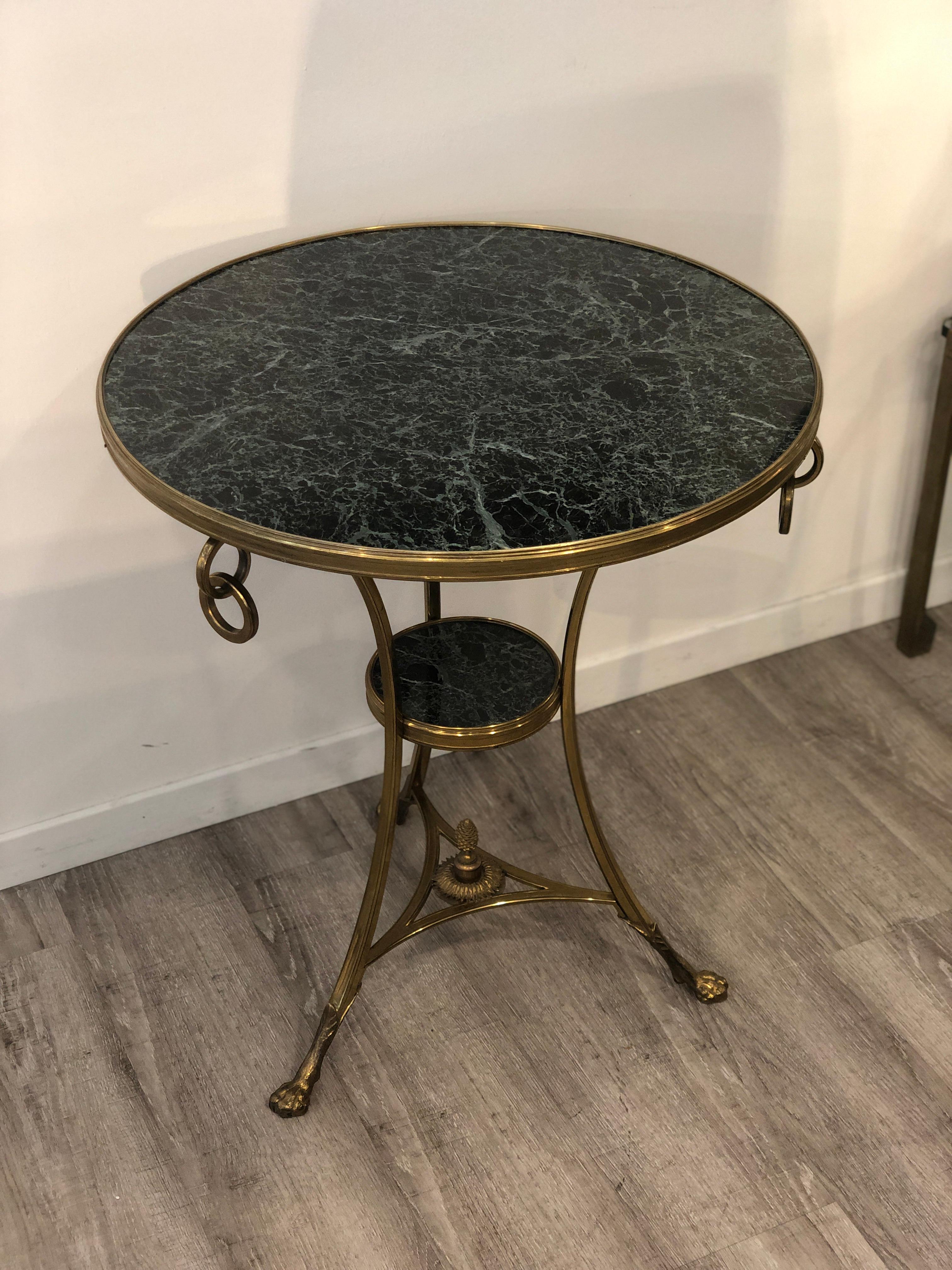Golden Bronze and Brass Two Tops Marble Rounded Gueridon Small Table 2