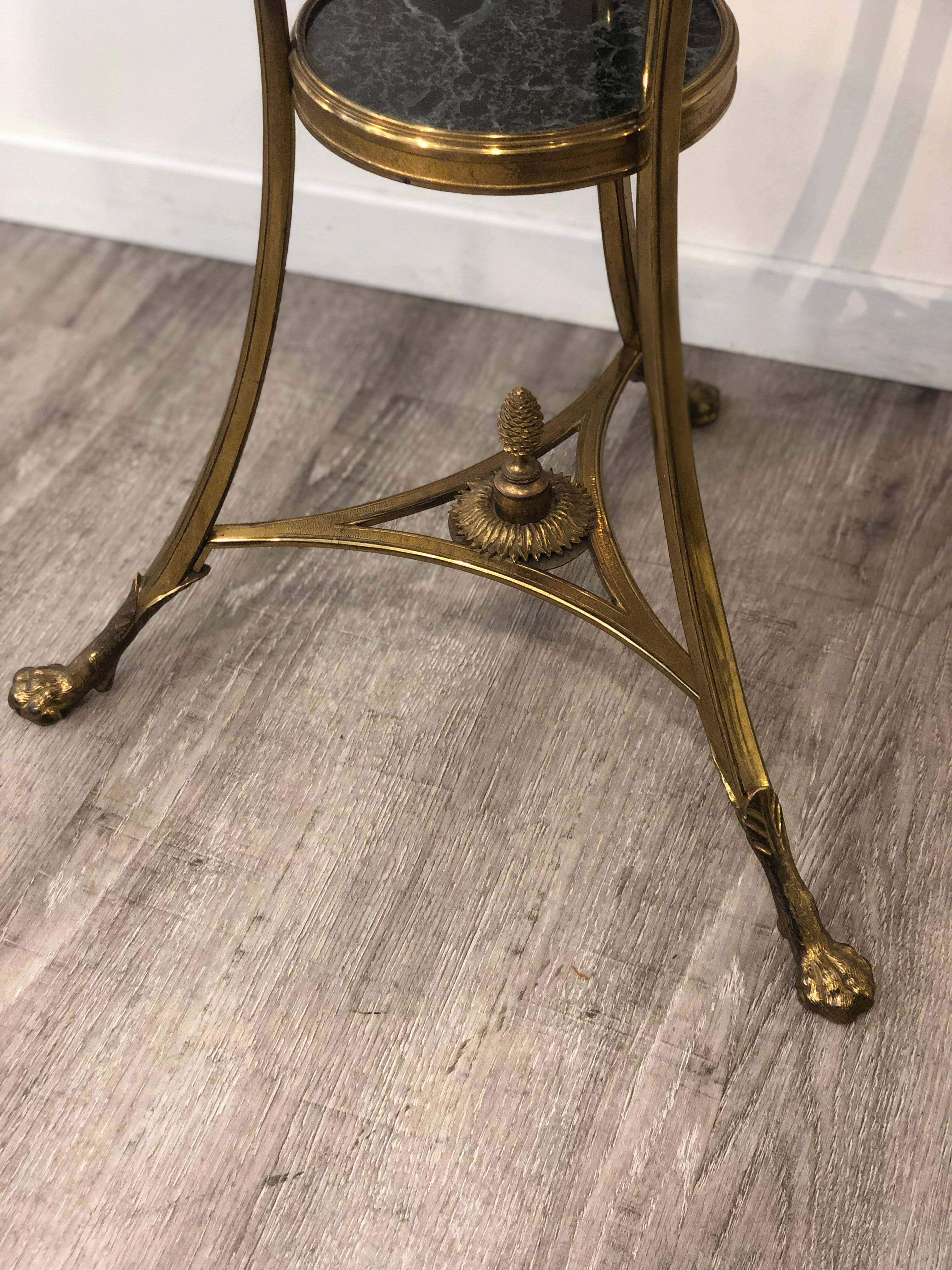 Golden Bronze and Brass Two Tops Marble Rounded Gueridon Small Table 3