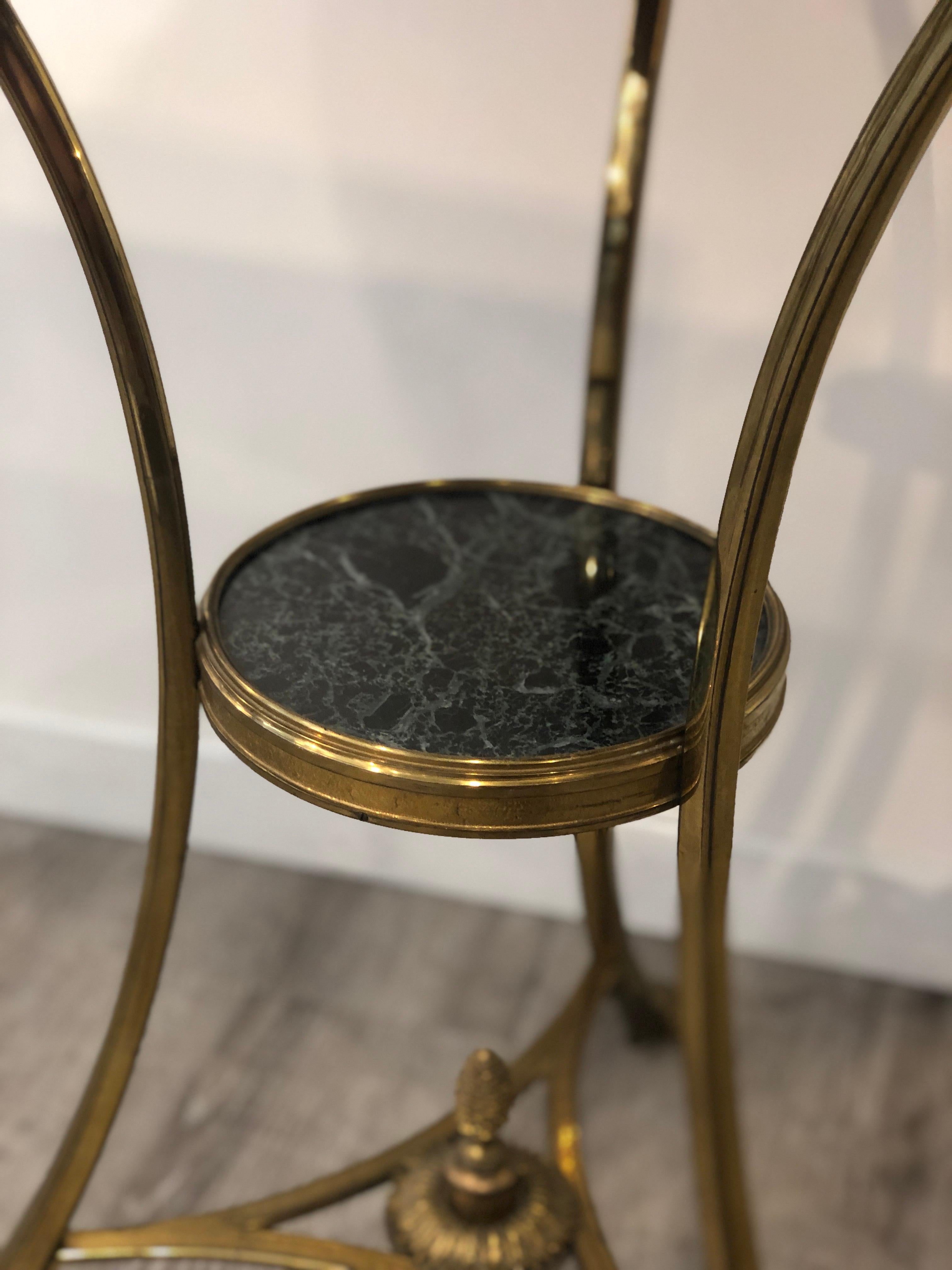 Golden Bronze and Brass Two Tops Marble Rounded Gueridon Small Table 4