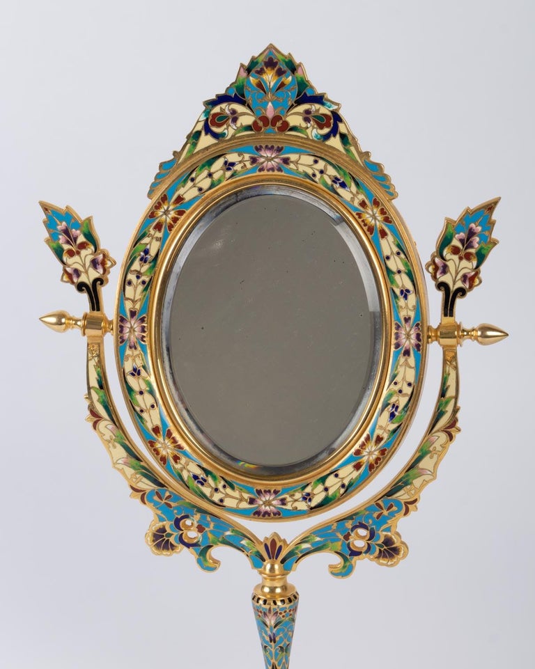 Golden Bronze and Cloisonné Mirror, 19th century For Sale at 1stDibs