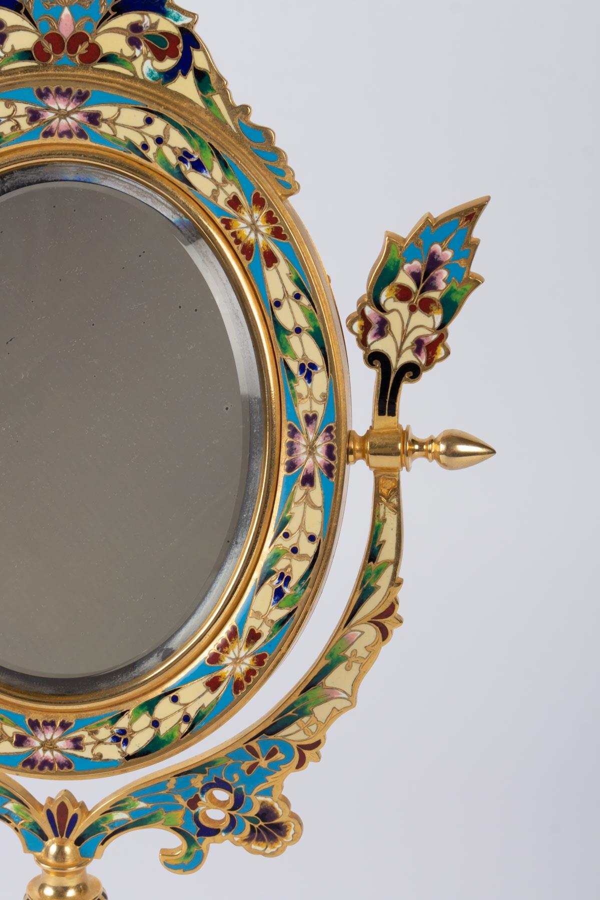 Napoleon III Golden Bronze and Cloisonné Mirror, 19th century