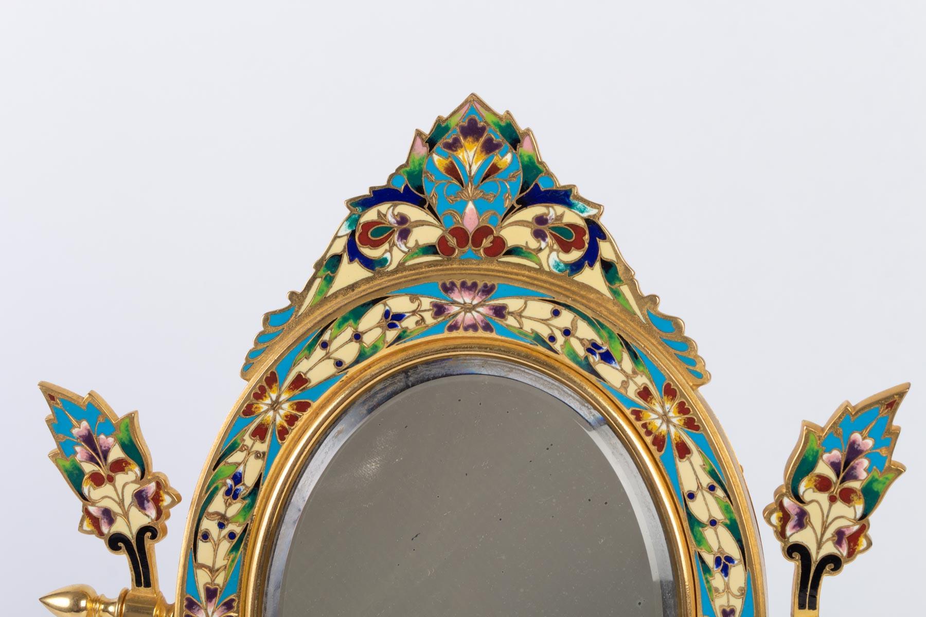 Cloissoné Golden Bronze and Cloisonné Mirror, 19th century