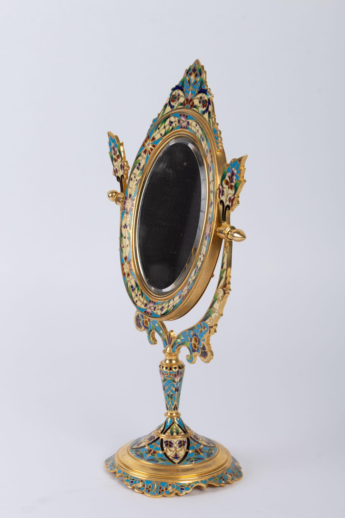 Late 19th Century Golden Bronze and Cloisonné Mirror, 19th century