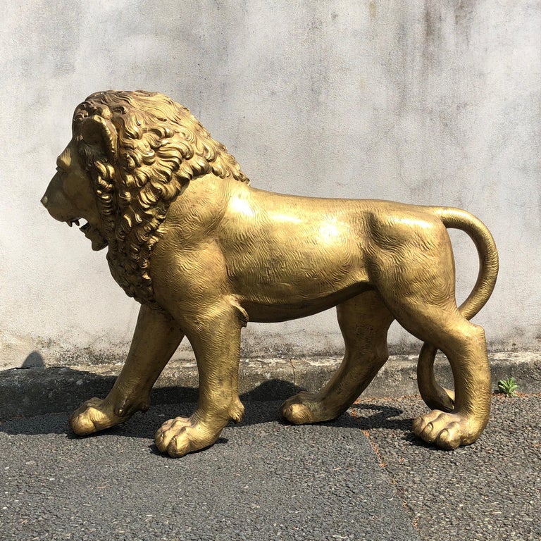 Golden Bronze Animal Sculpture Representing a Lion from Paris from