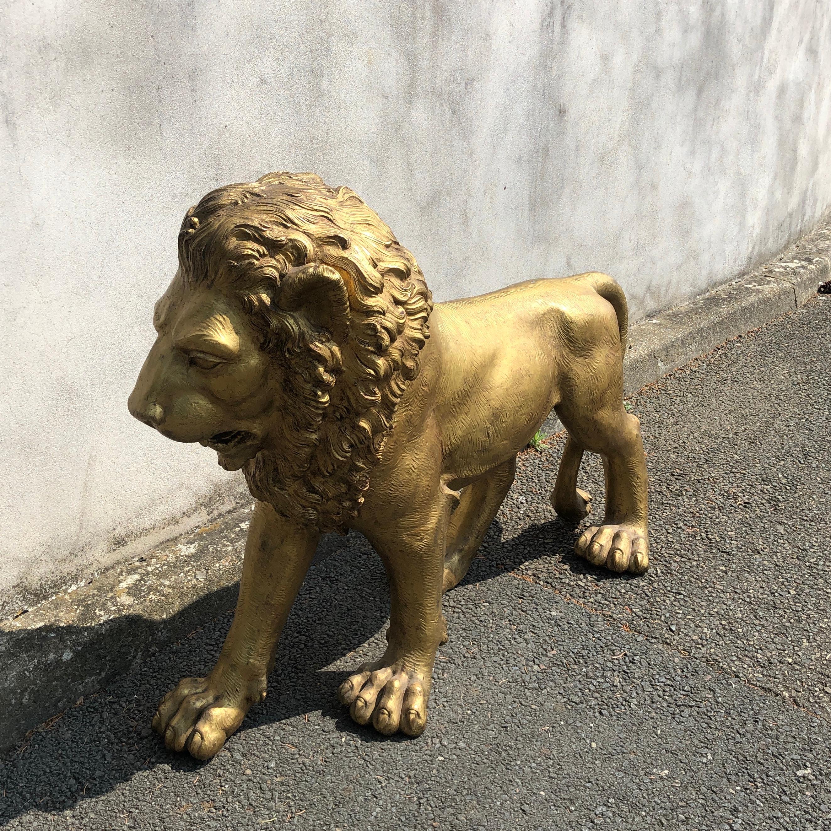 Golden Bronze Animal Sculpture Representing a Lion from Paris from 1940s 10