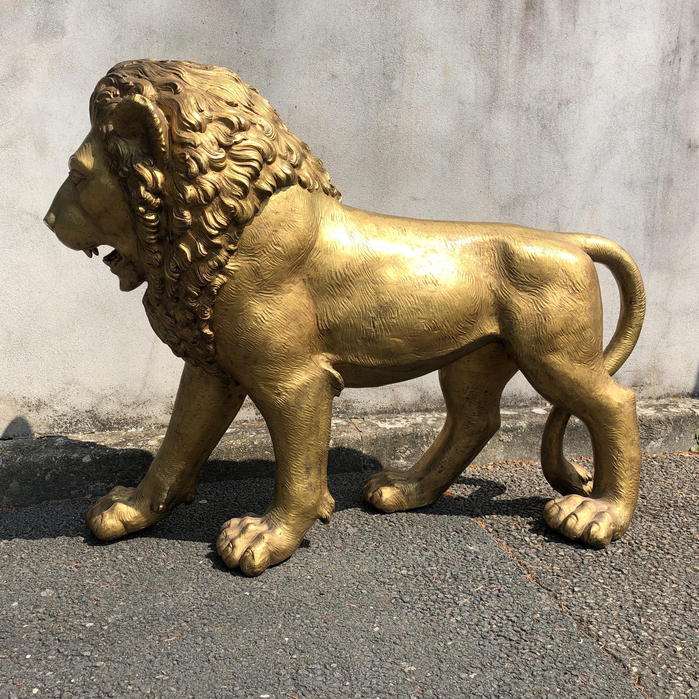 Mid-Century Modern Golden Bronze Animal Sculpture Representing a Lion from Paris from 1940s