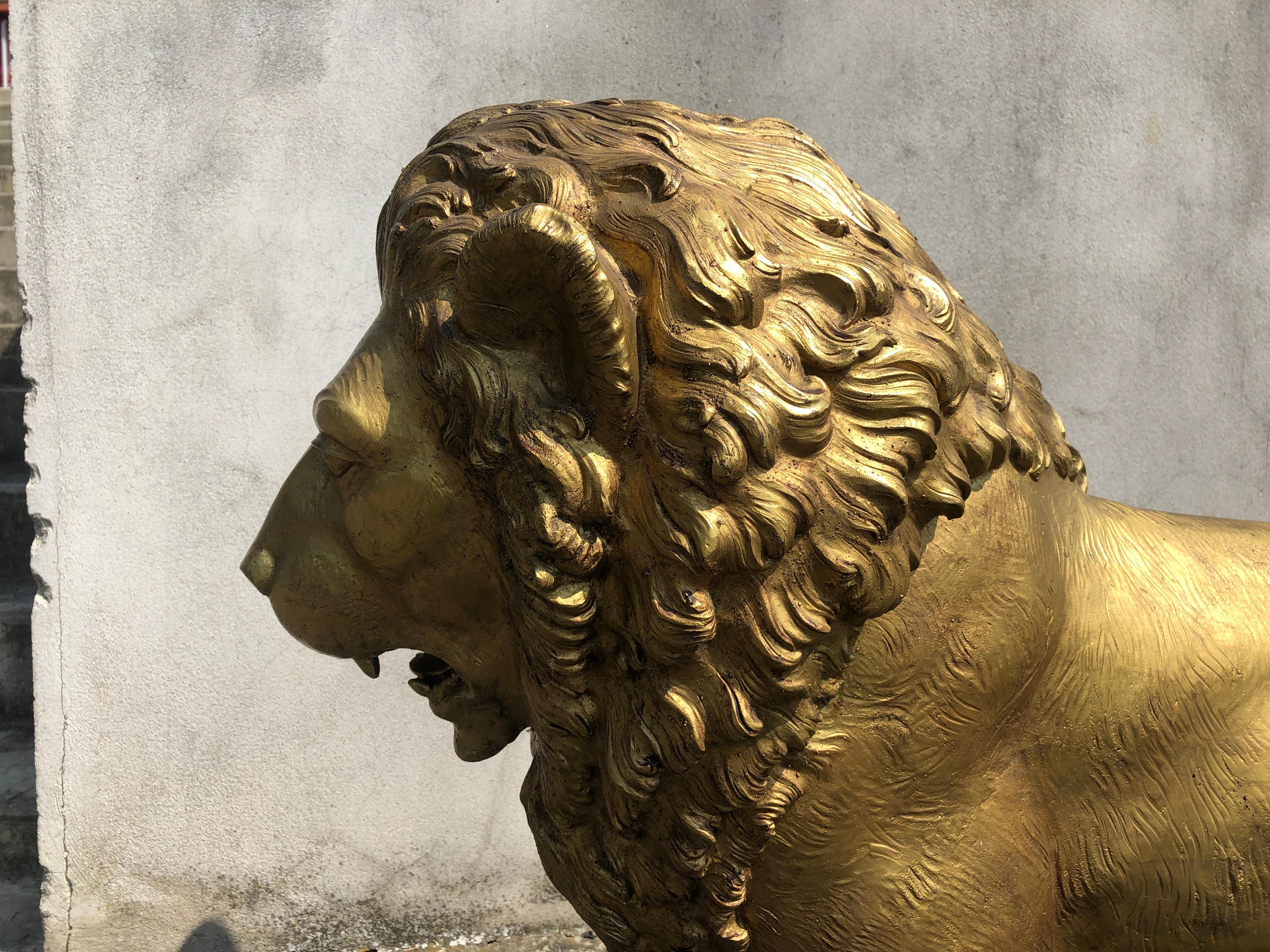 Golden Bronze Animal Sculpture Representing a Lion from Paris from 1940s 2