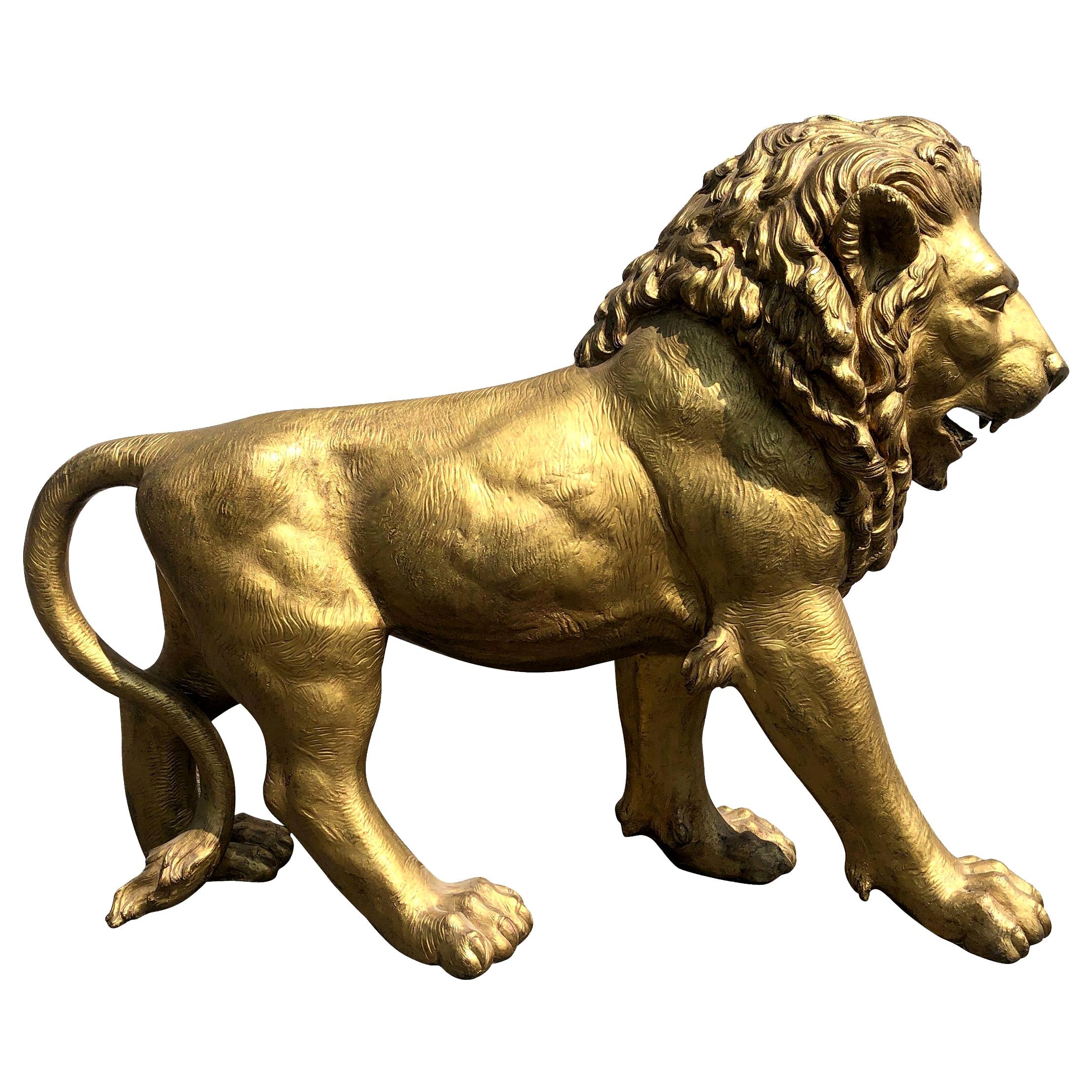 Golden Bronze Animal Sculpture Representing a Lion from Paris from 1940s
